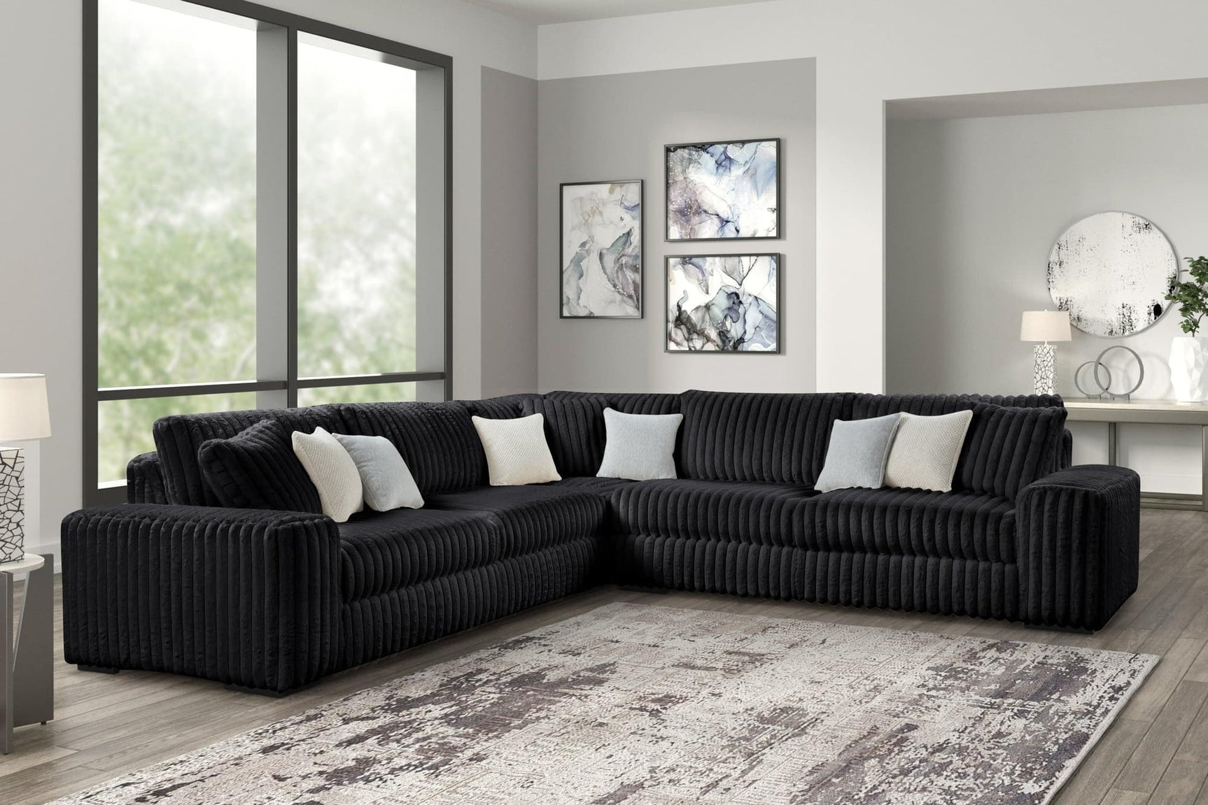 Marshmallow Black Oversize Corduroy Fabric Sectional