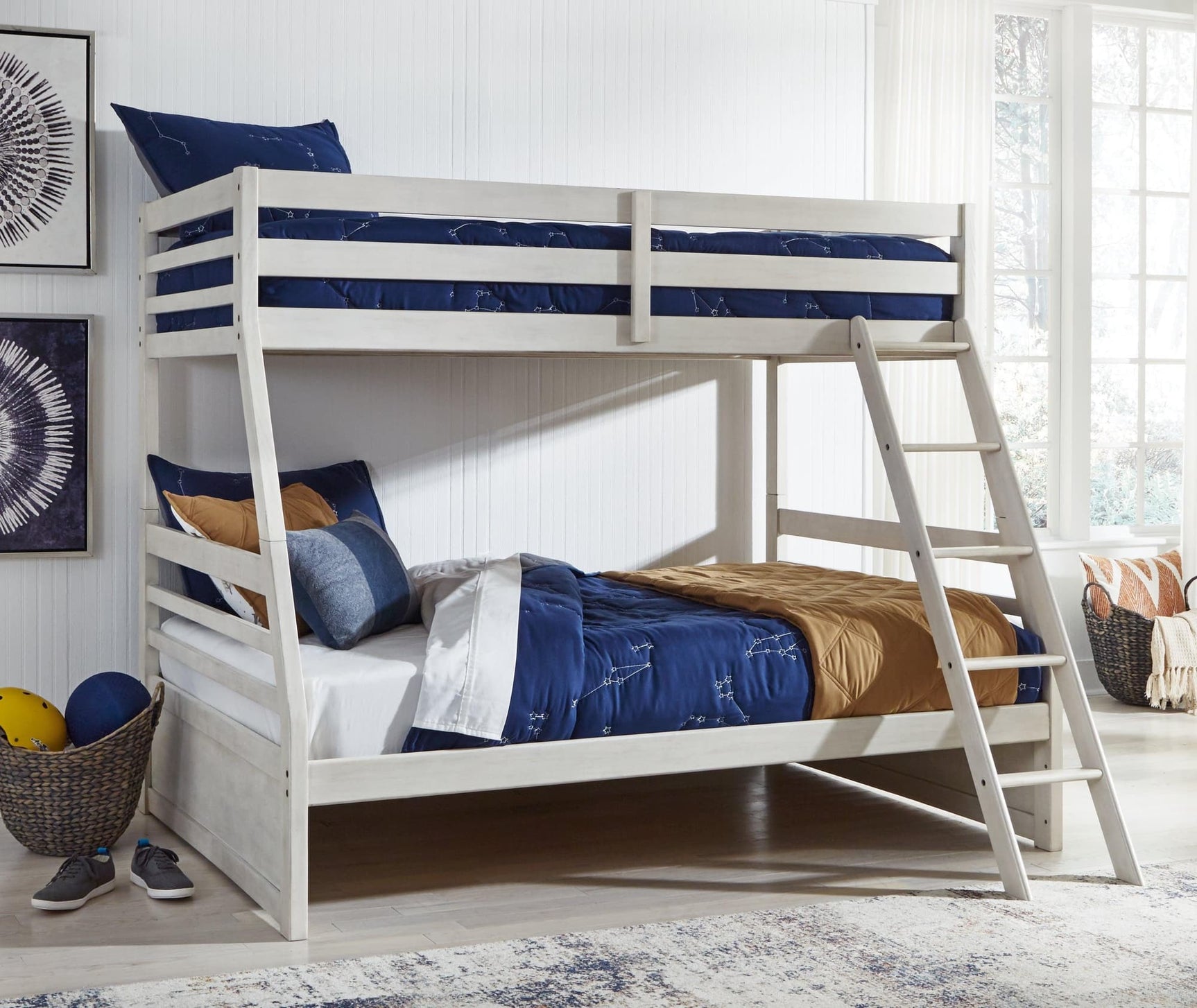 Robbinsdale Antique White Twin Over Full Bunk Bed - Ella Furniture