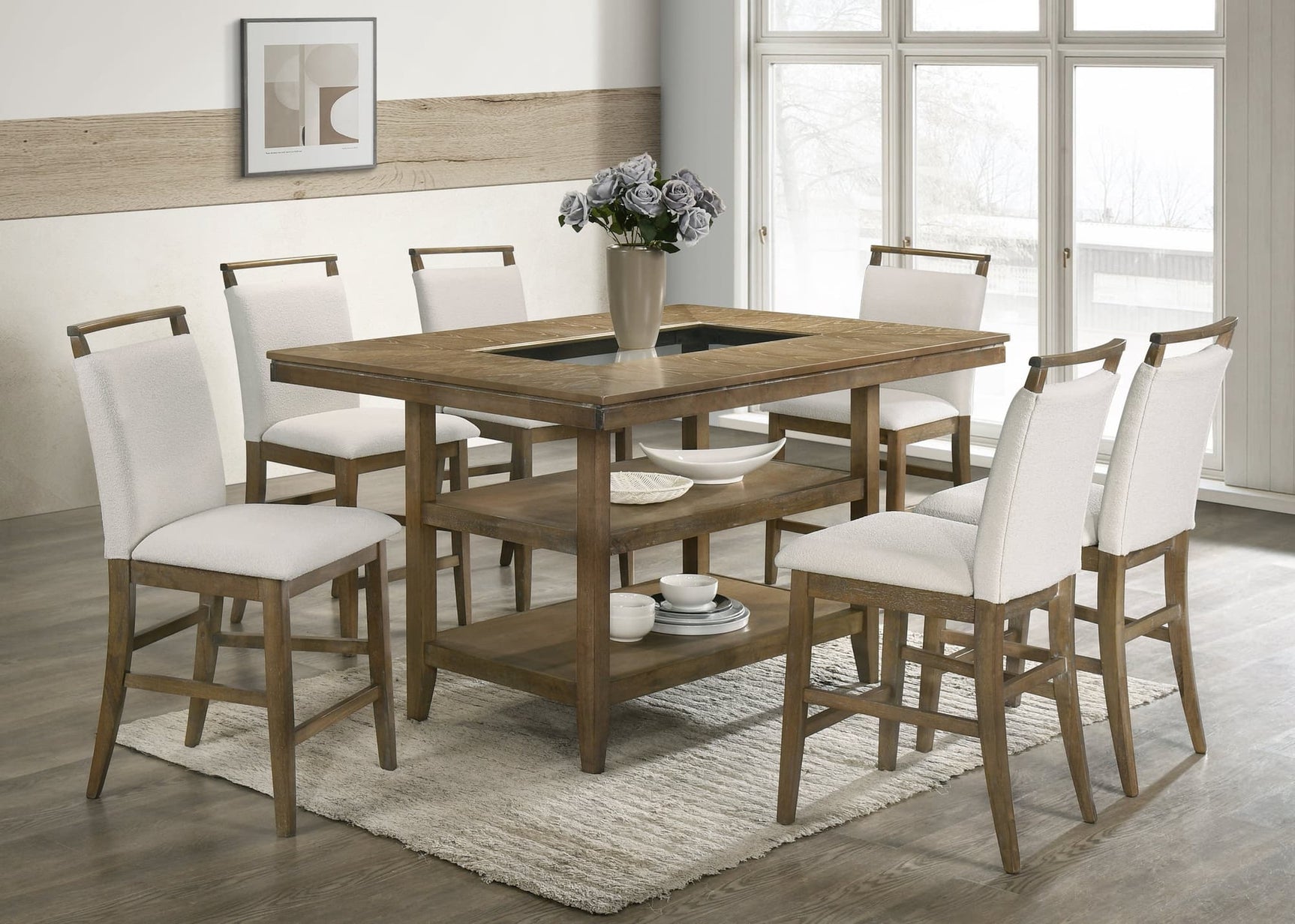 Tommy Light Brown Counter Height Table + 6 Chairs Set