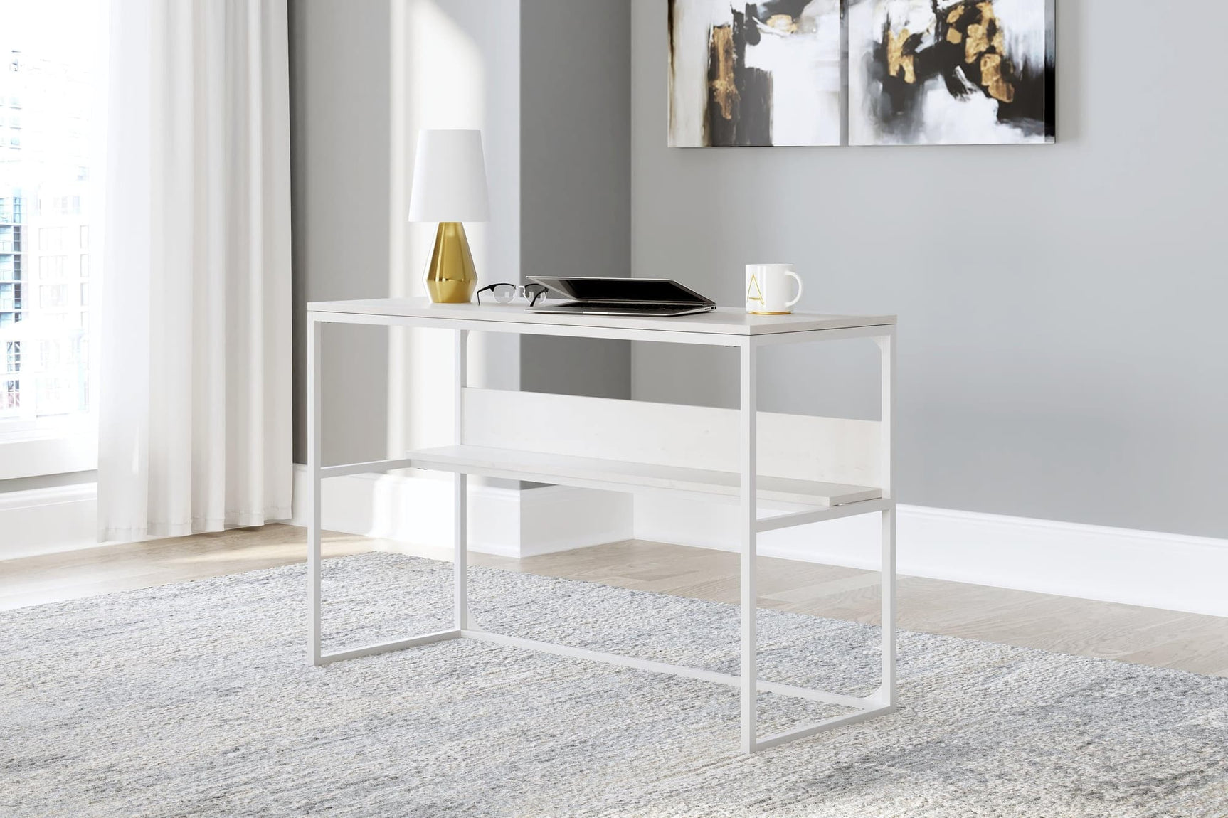 Deznee White Home Office Desk - Ella Furniture