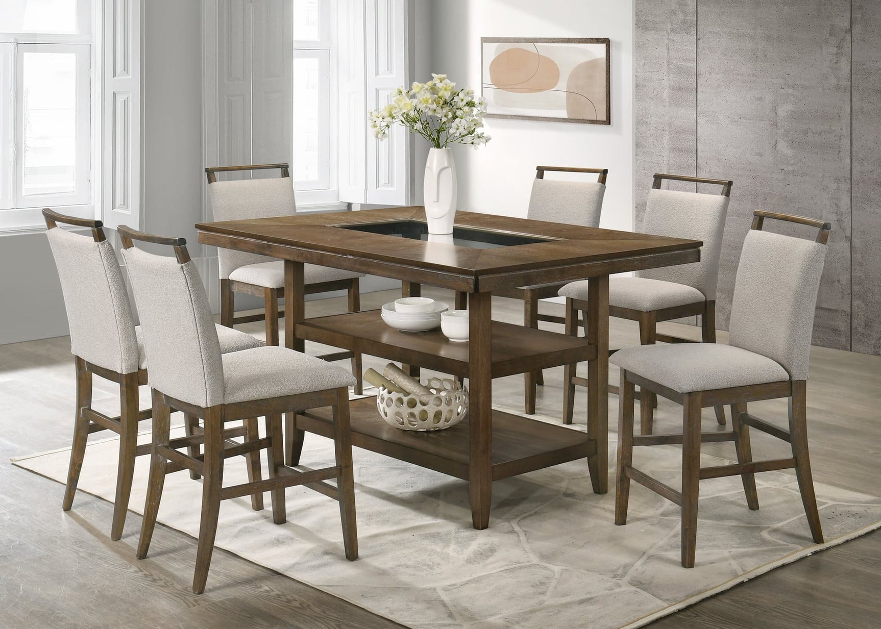 Tommy Brown Counter Height Table + 6 Chairs Set