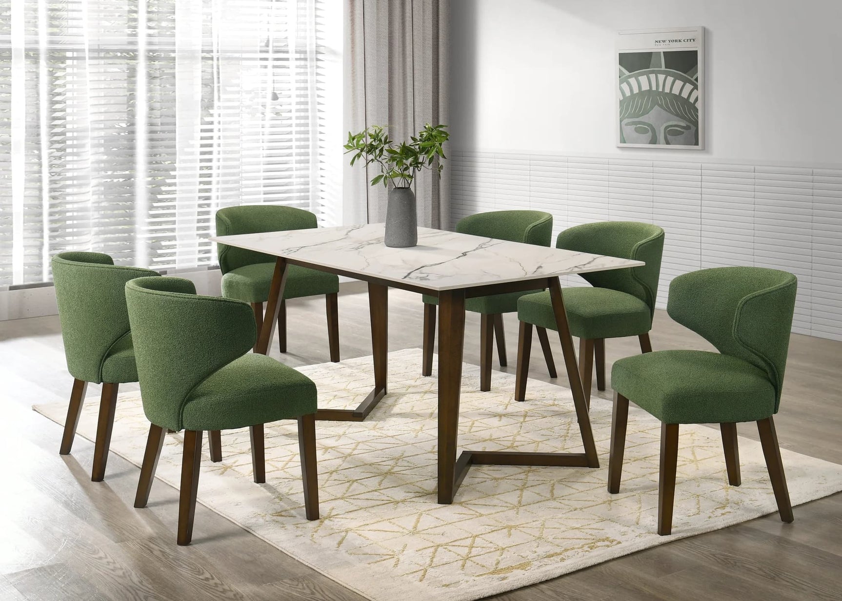Cava Green Dining Table + 6 Chair Set