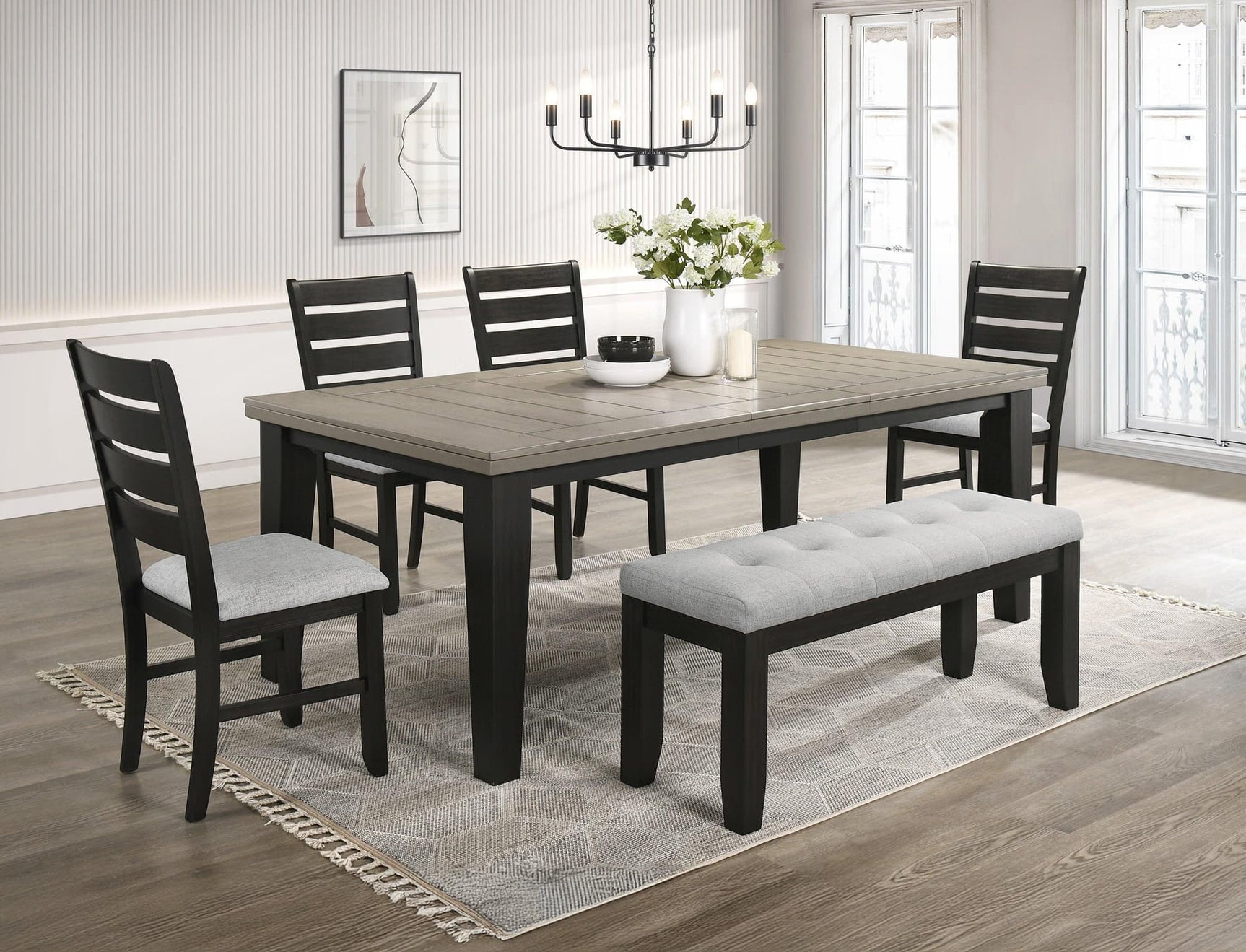 Bardstown Light Gray Upholstered Tufted Dining Room Set