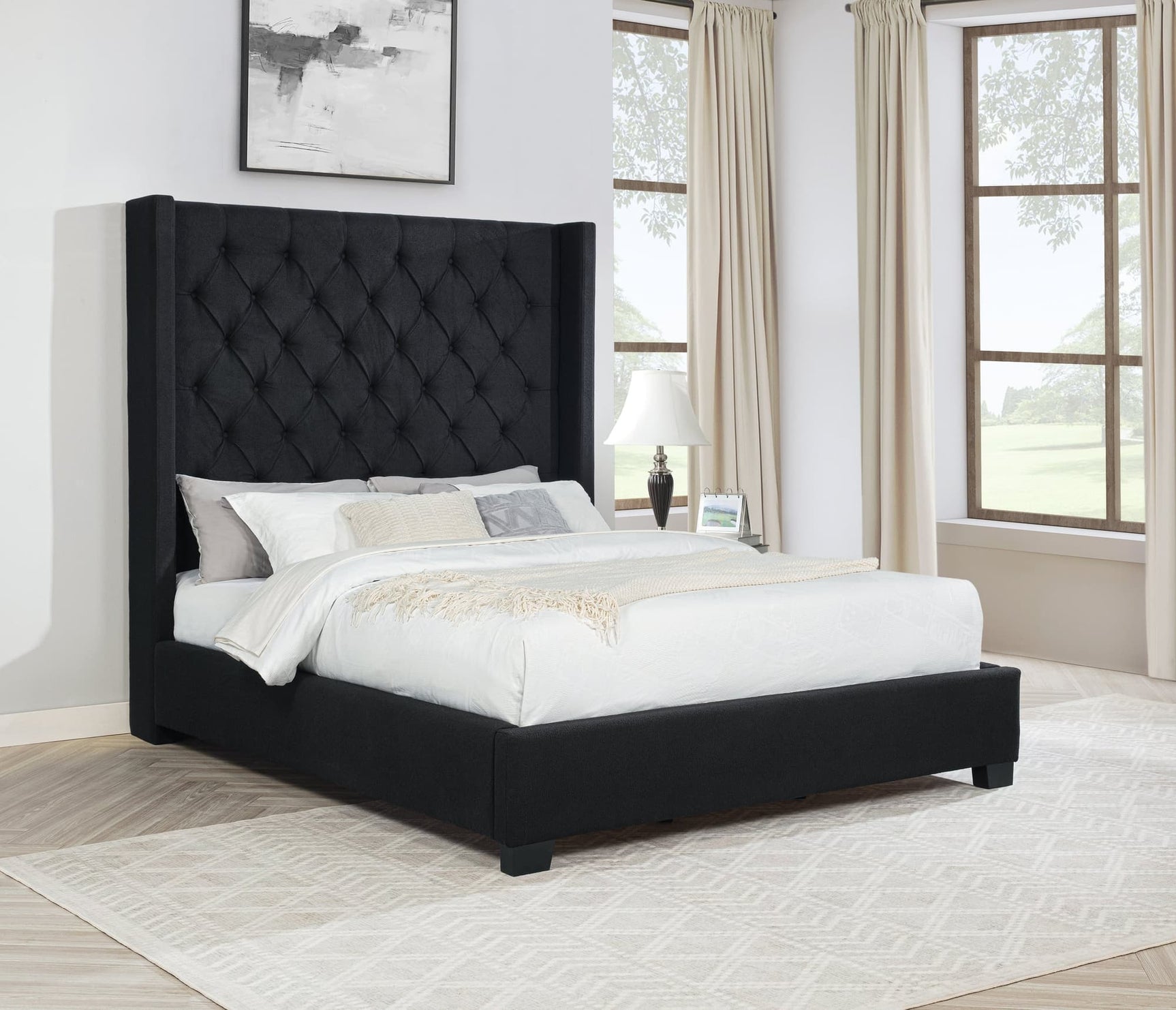Henri Black 6Ft Upholstered Tufted King Bed