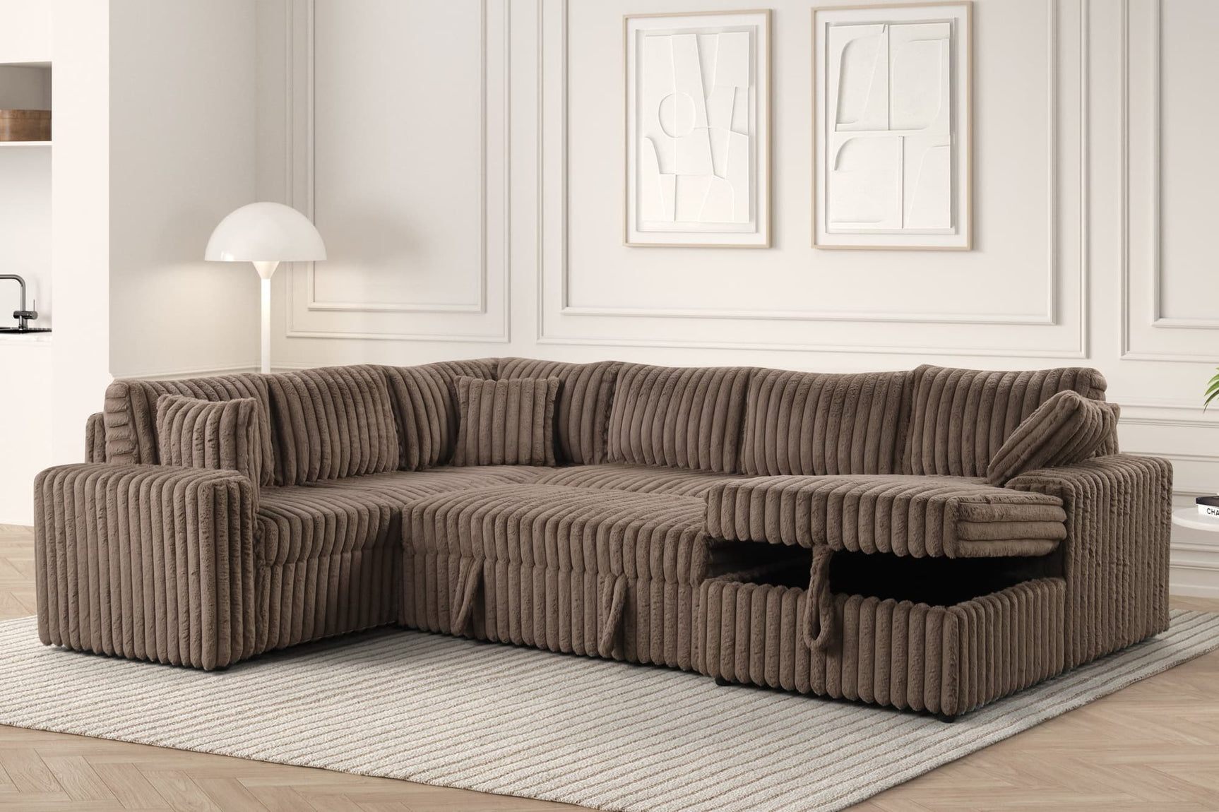 Forever Mocha Fabric Sectional With Pull-Out Bed