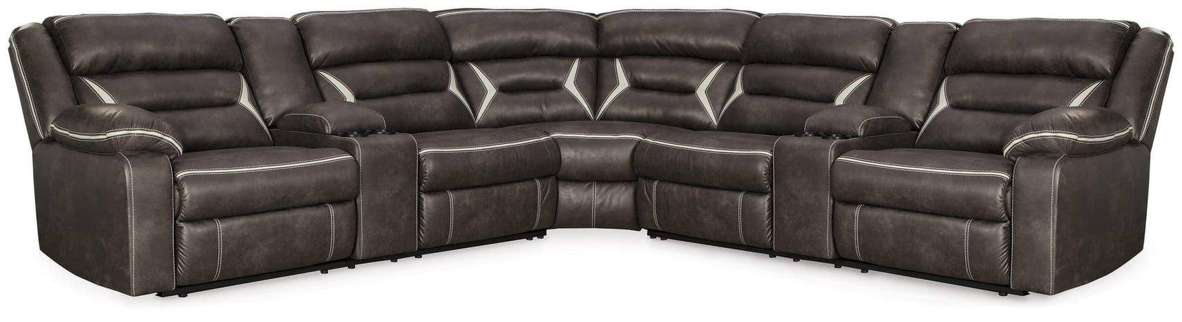 Kincord Midnight Faux Leather 3-Piece Power Reclining Sectional - Ella Furniture
