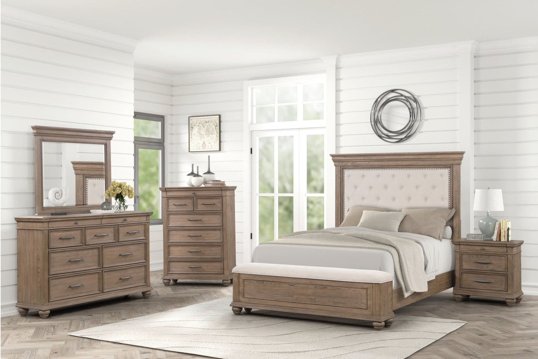 Nashville Light Brown Upholstered Tufted Panel Bedroom Set