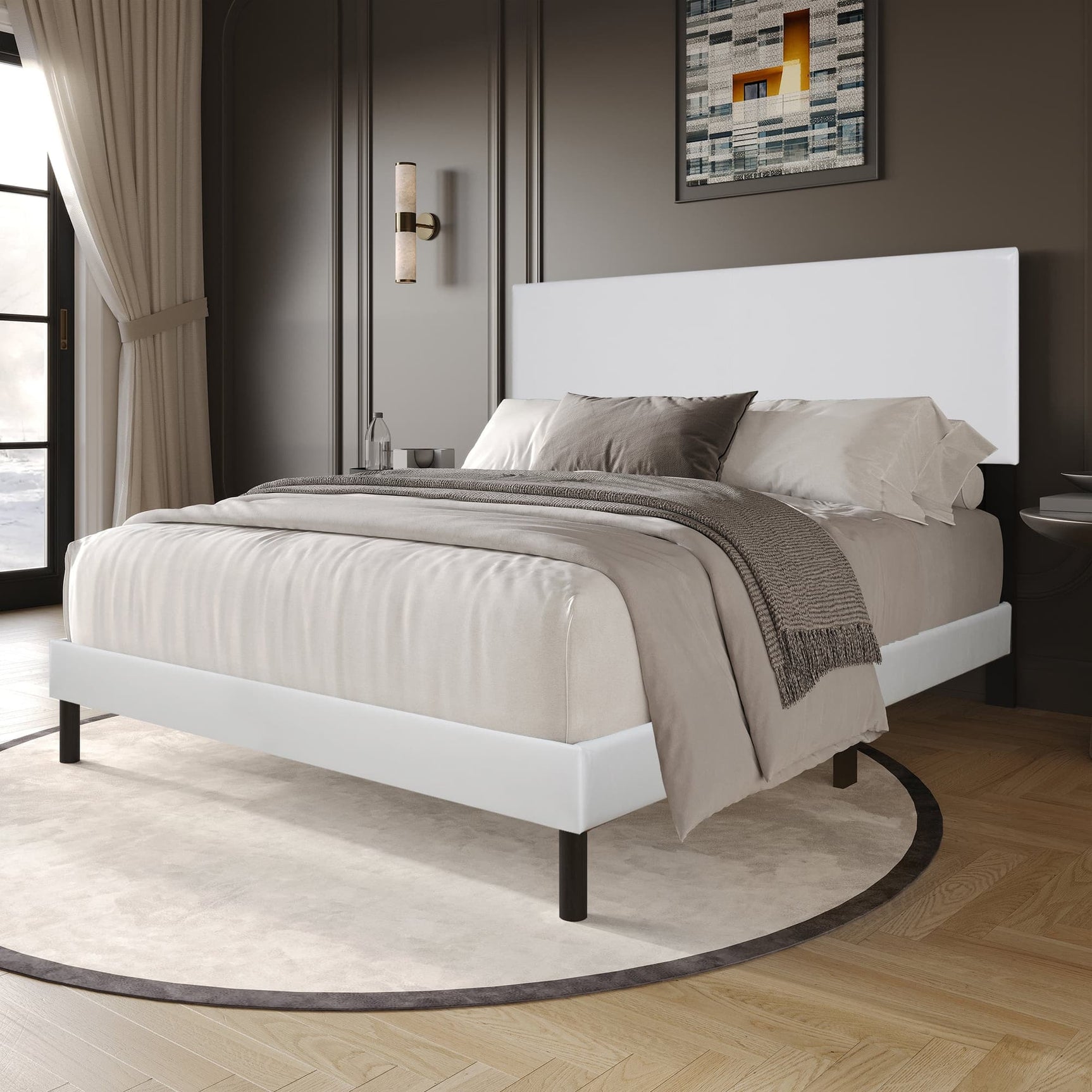 Helen White PU Platform Queen Bed