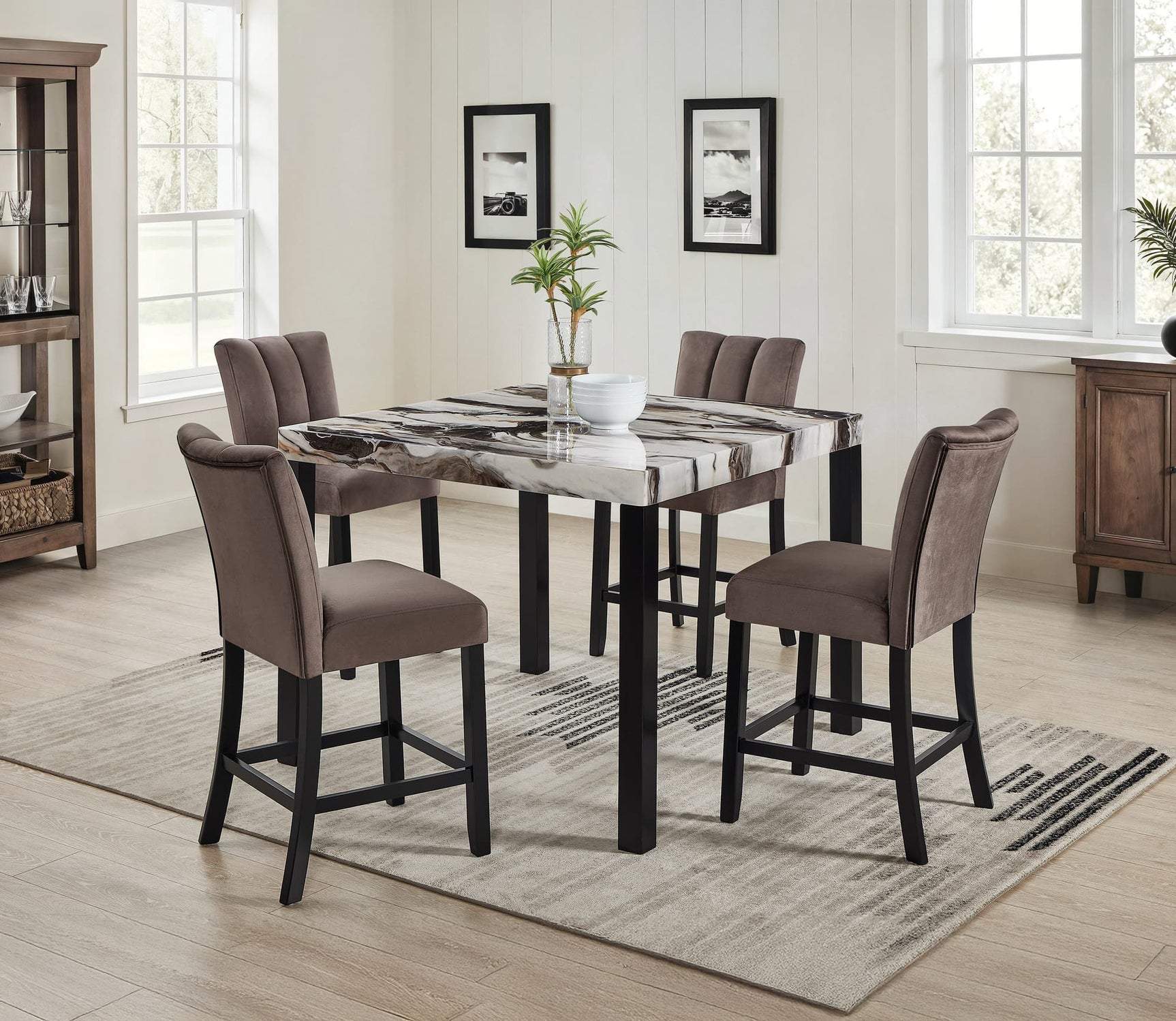 Vega Brown Faux Marble Counter Height Set