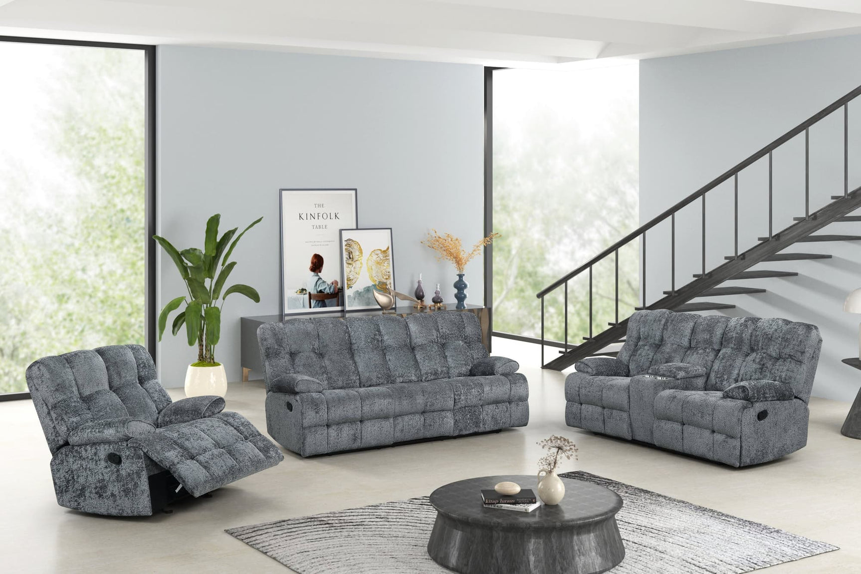 Martina Charcoal Fabric 3-Piece Reclining Set