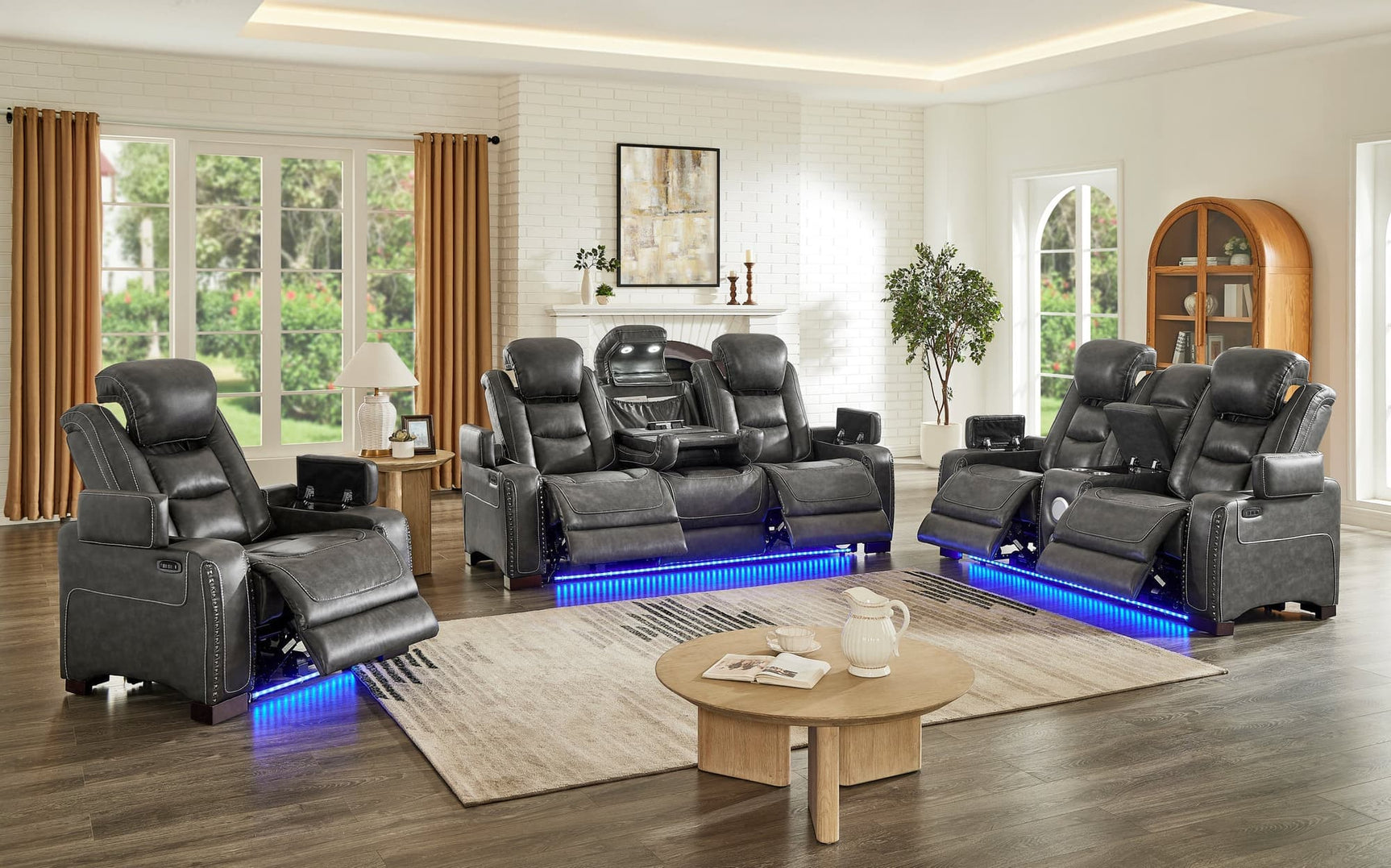 Tesla Gray Leather Gel 3-Piece Power Reclining Set