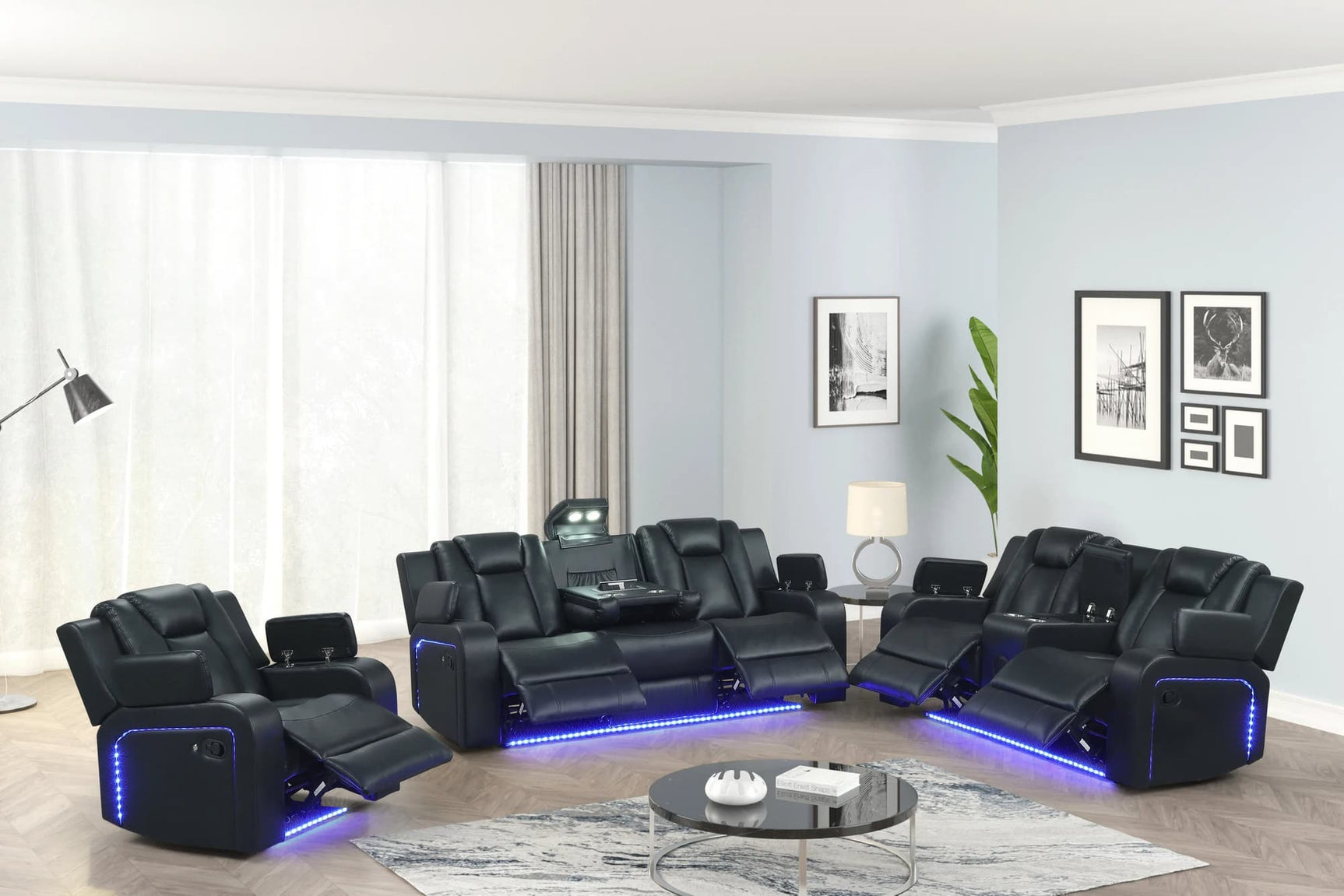 Hulk Black Leather Gel 3-Piece Reclining Set