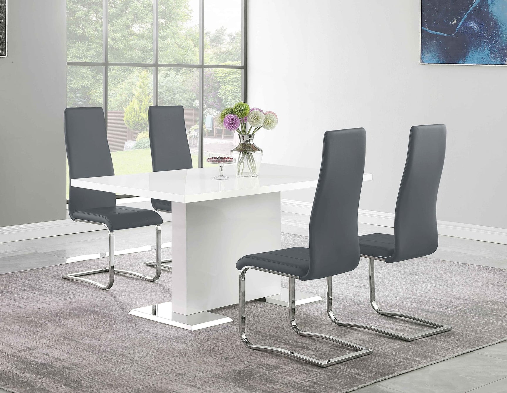 Anges White High Gloss Grey Dining Room Set