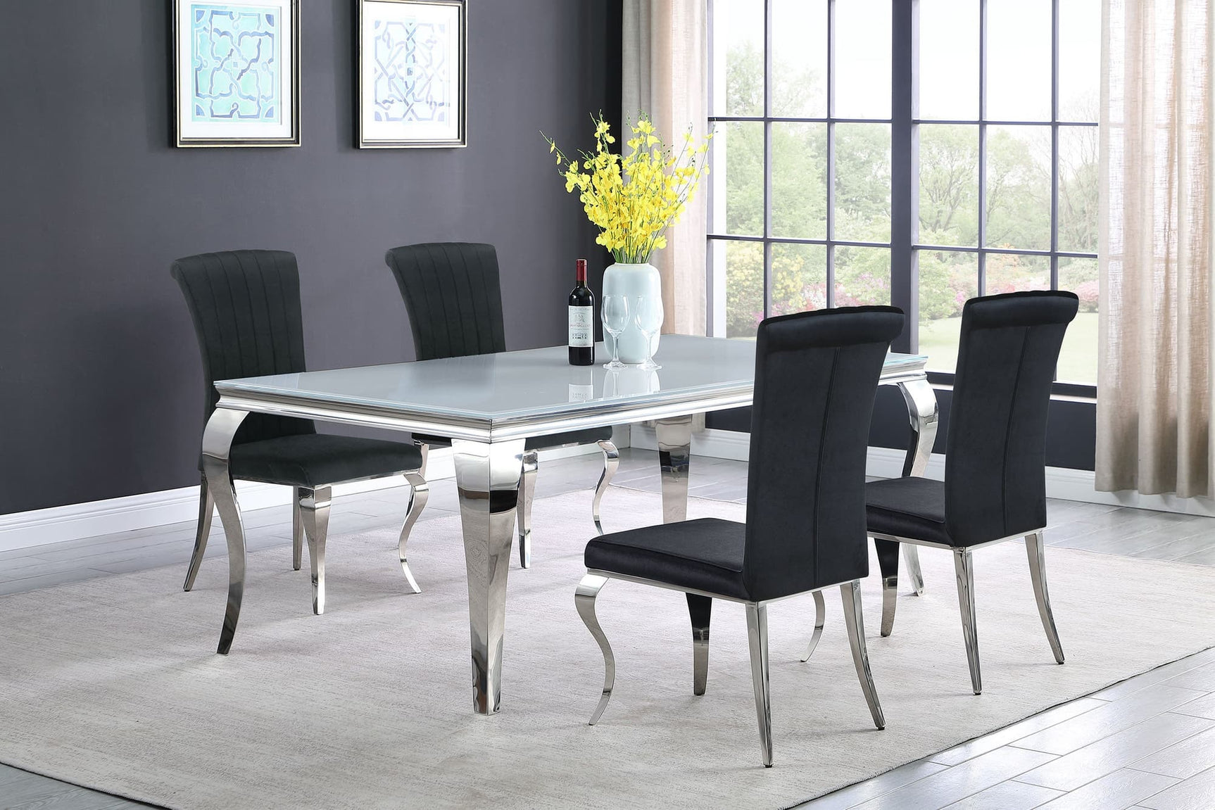 Carone White Black 81-inch Rectangular Glass Dining Room Set