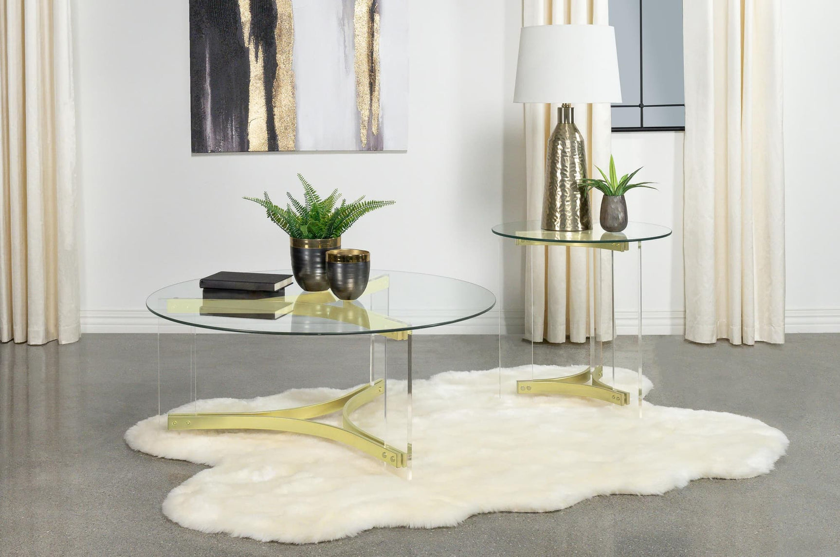 Janessa 2-piece Acrylic Coffee and End Table Set Matte Brass