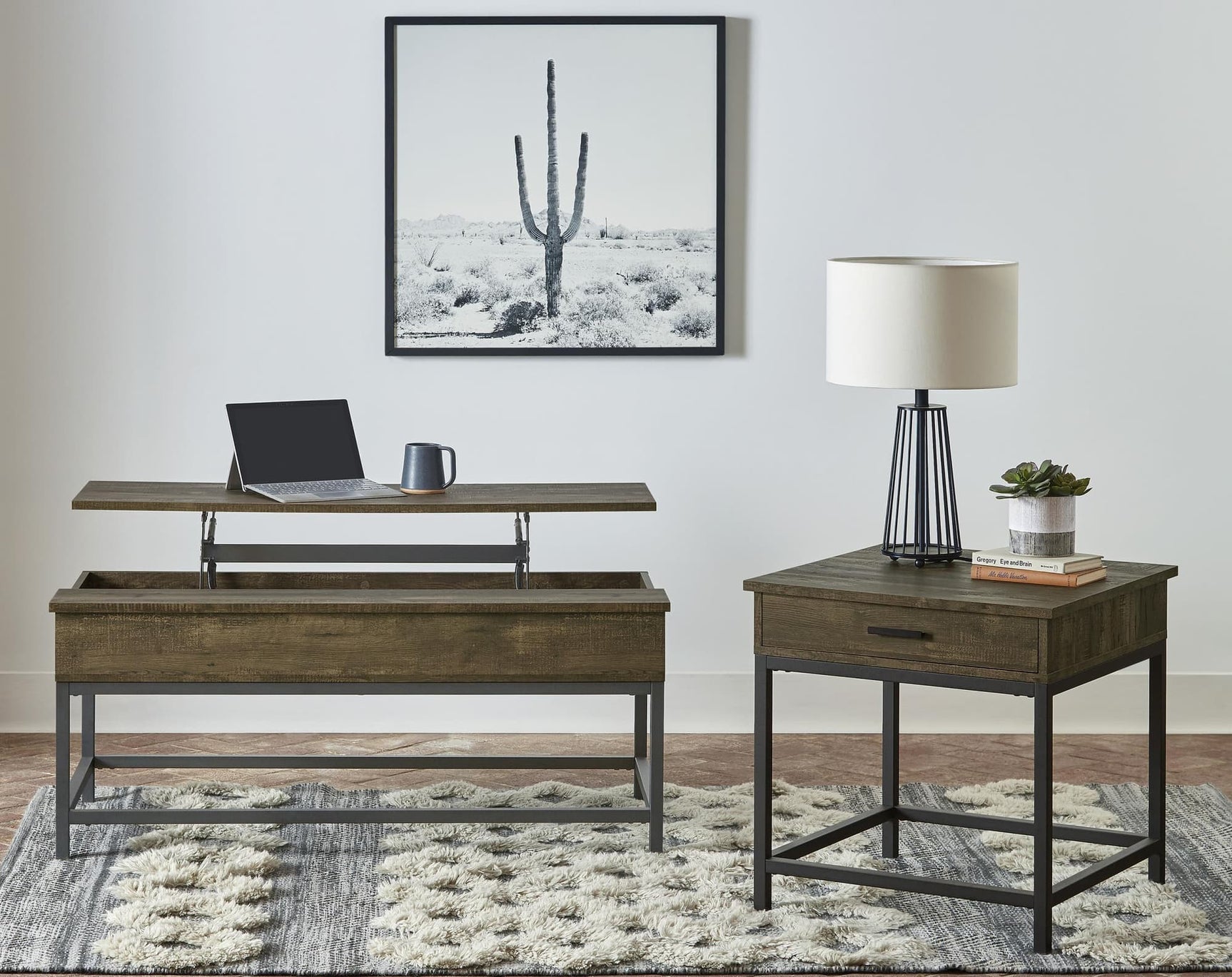 Byers 2-piece Lift Top Coffee and End Table Set Brown Oak