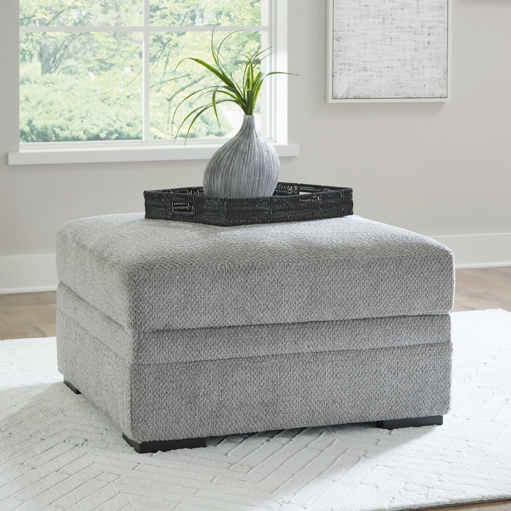 Casselbury Cement Velvet Ottoman With Storage