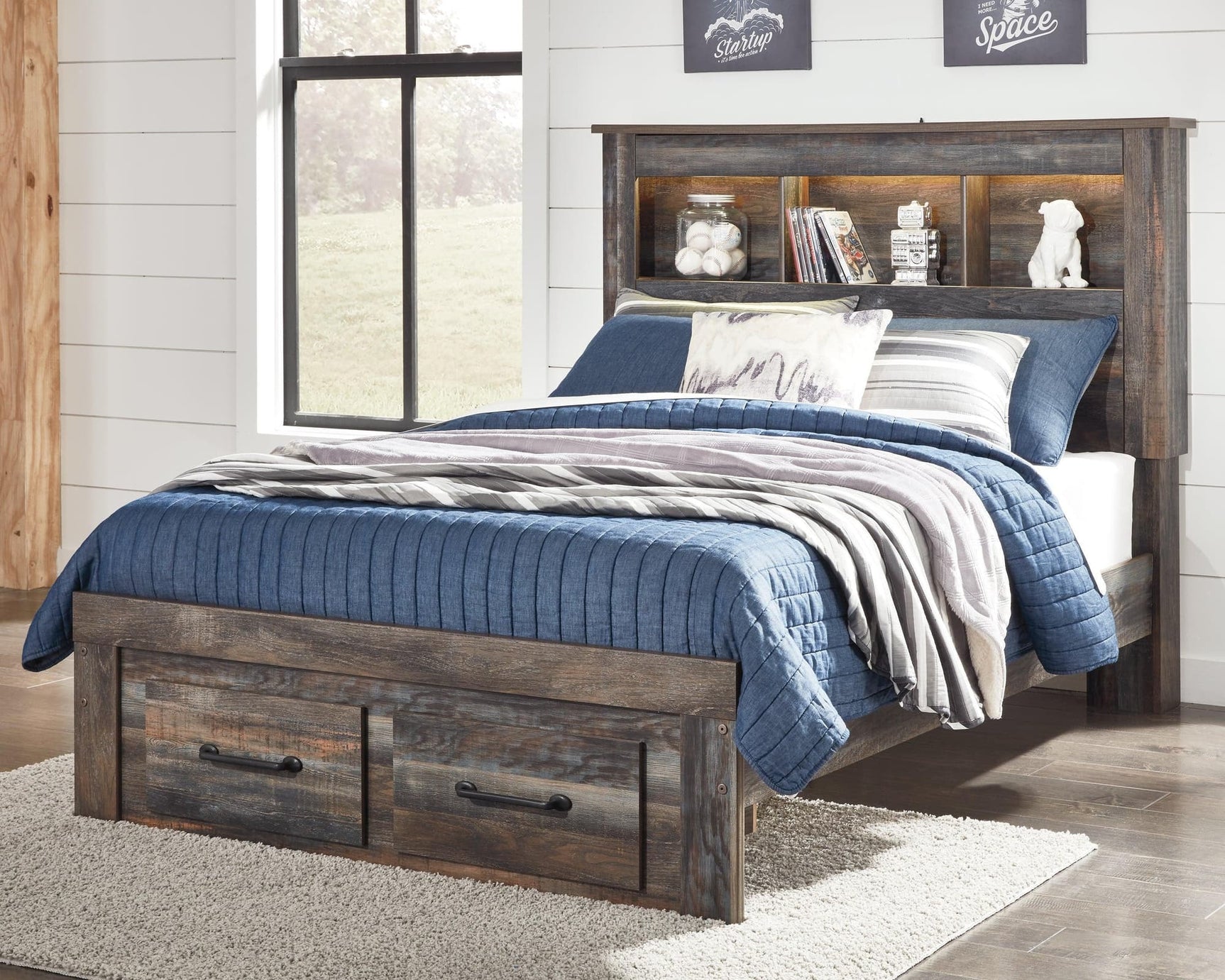 Drystan Multi Full Bookcase Bed With 2 Storage Drawers
