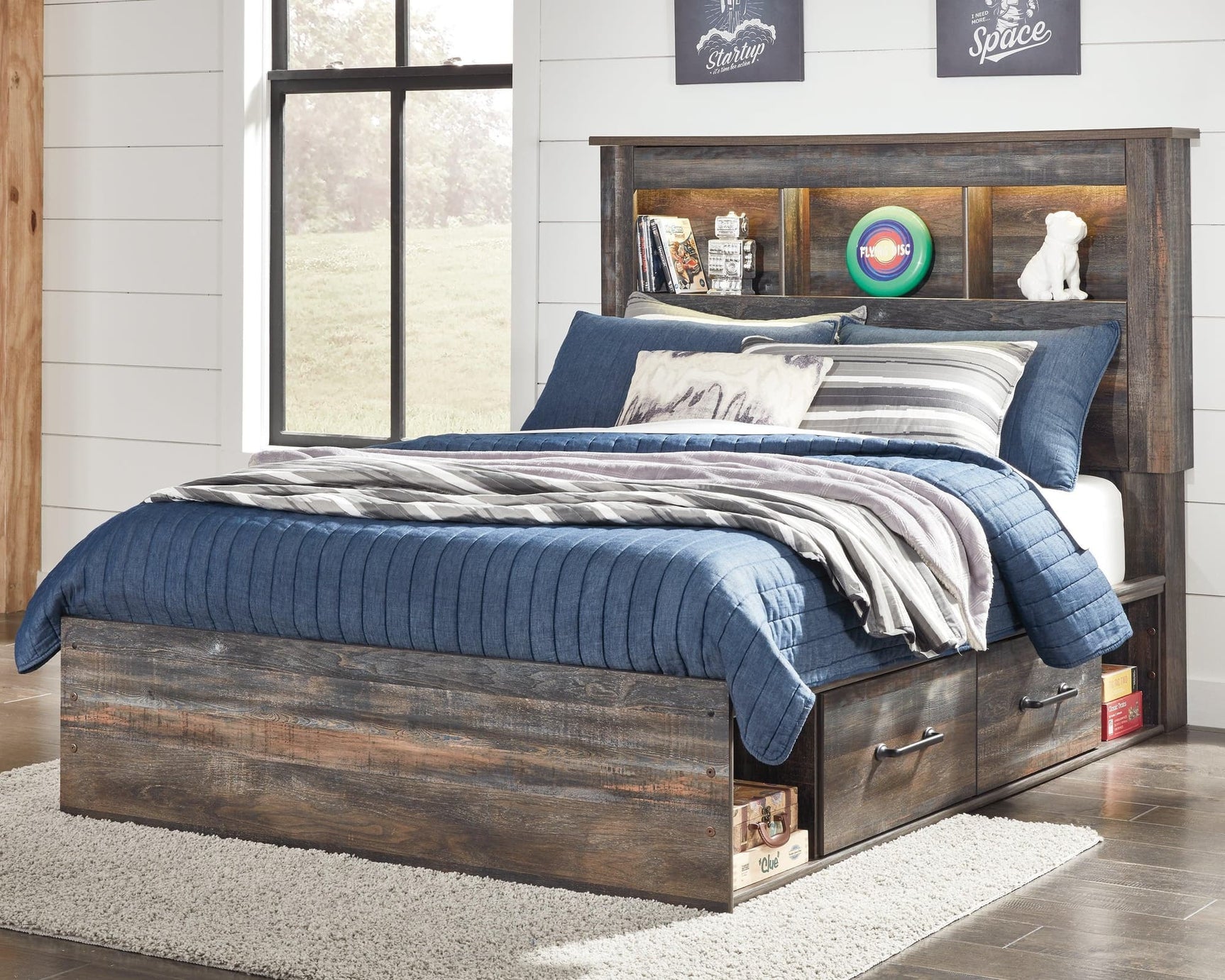 Drystan Multi Full Bookcase Bed With 4 Storage Drawers