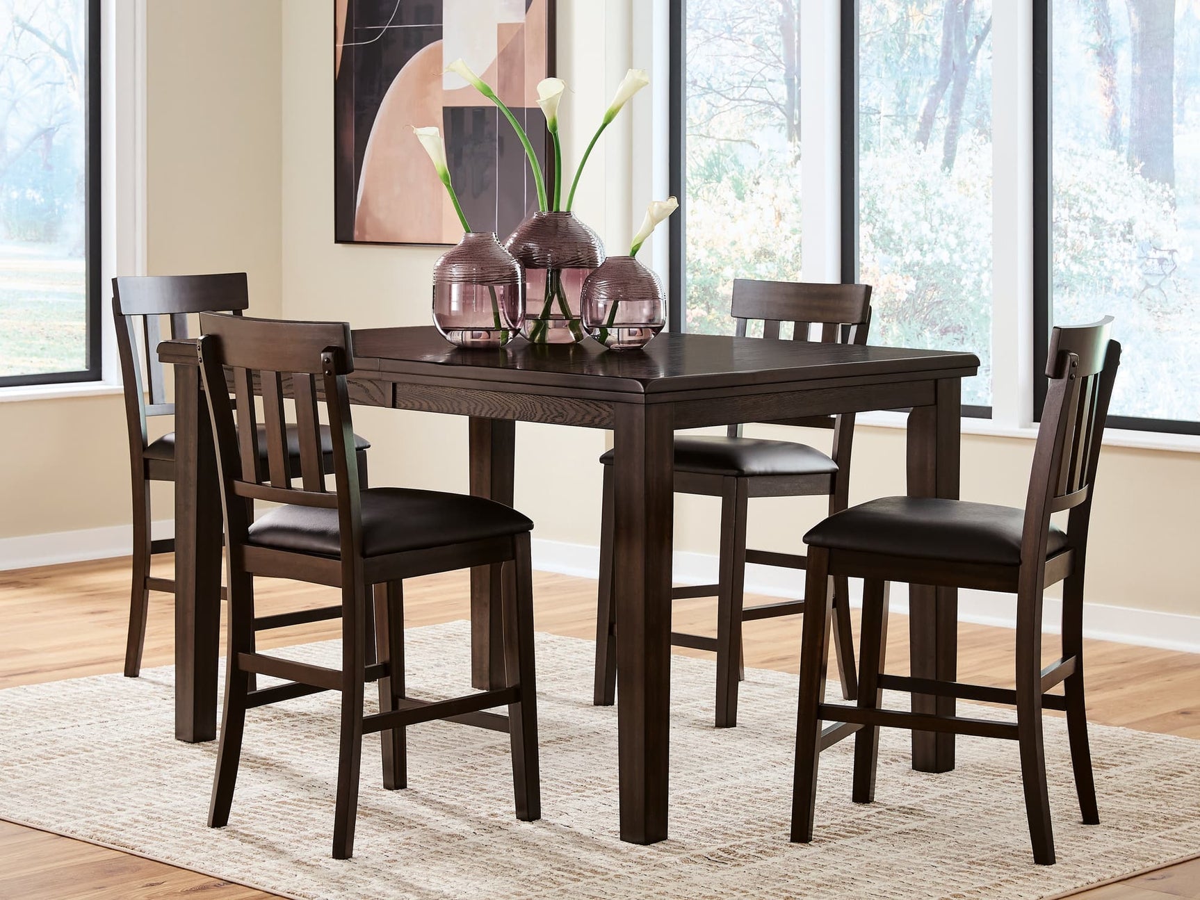 Haddigan Dark Brown Counter Height Dining Table And 4 Barstools