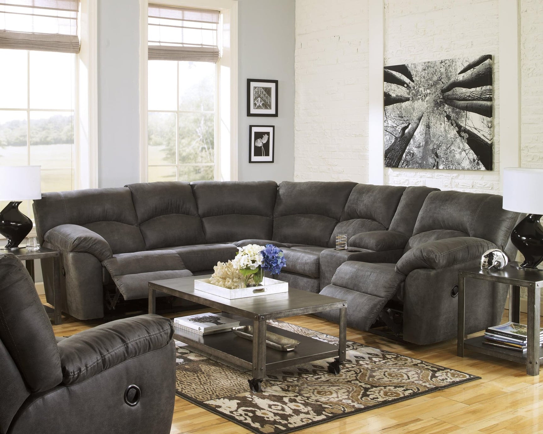 Tambo Pewter 2-Piece Sectional With Recliner - Ella Furniture