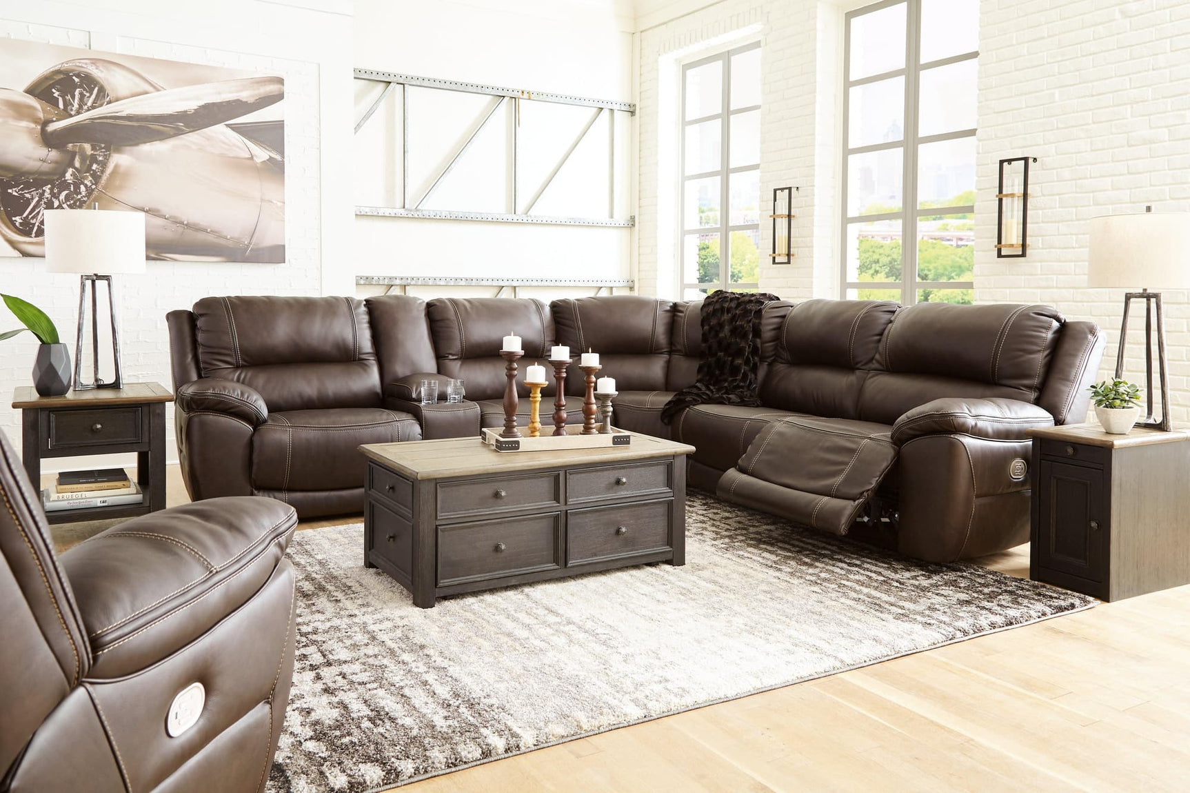 Dunleith Chocolate 6-Piece Sectional With Recliner - Ella Furniture