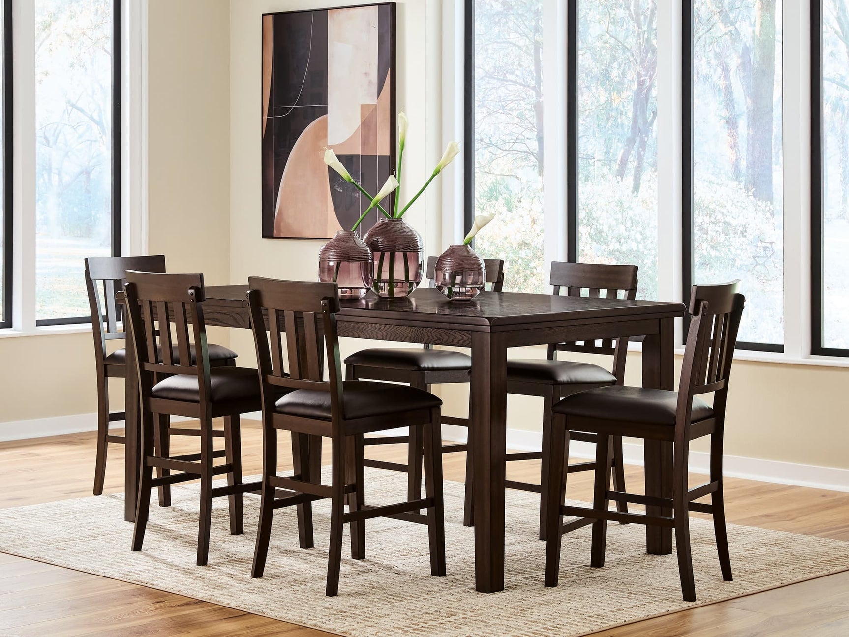 Haddigan Dark Brown Counter Height Dining Table And 6 Barstools