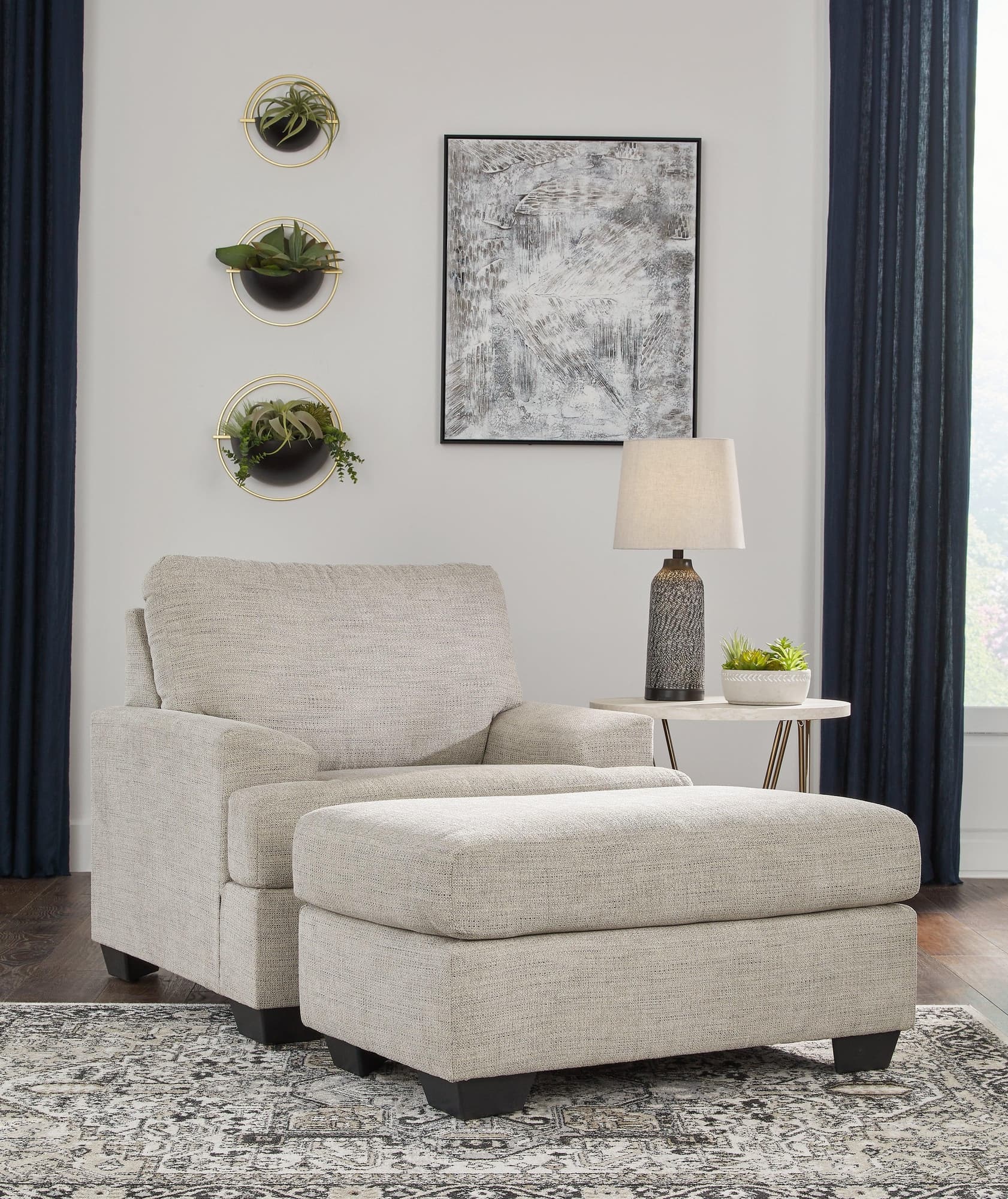Vayda Pebble Chair And Ottoman - Ella Furniture