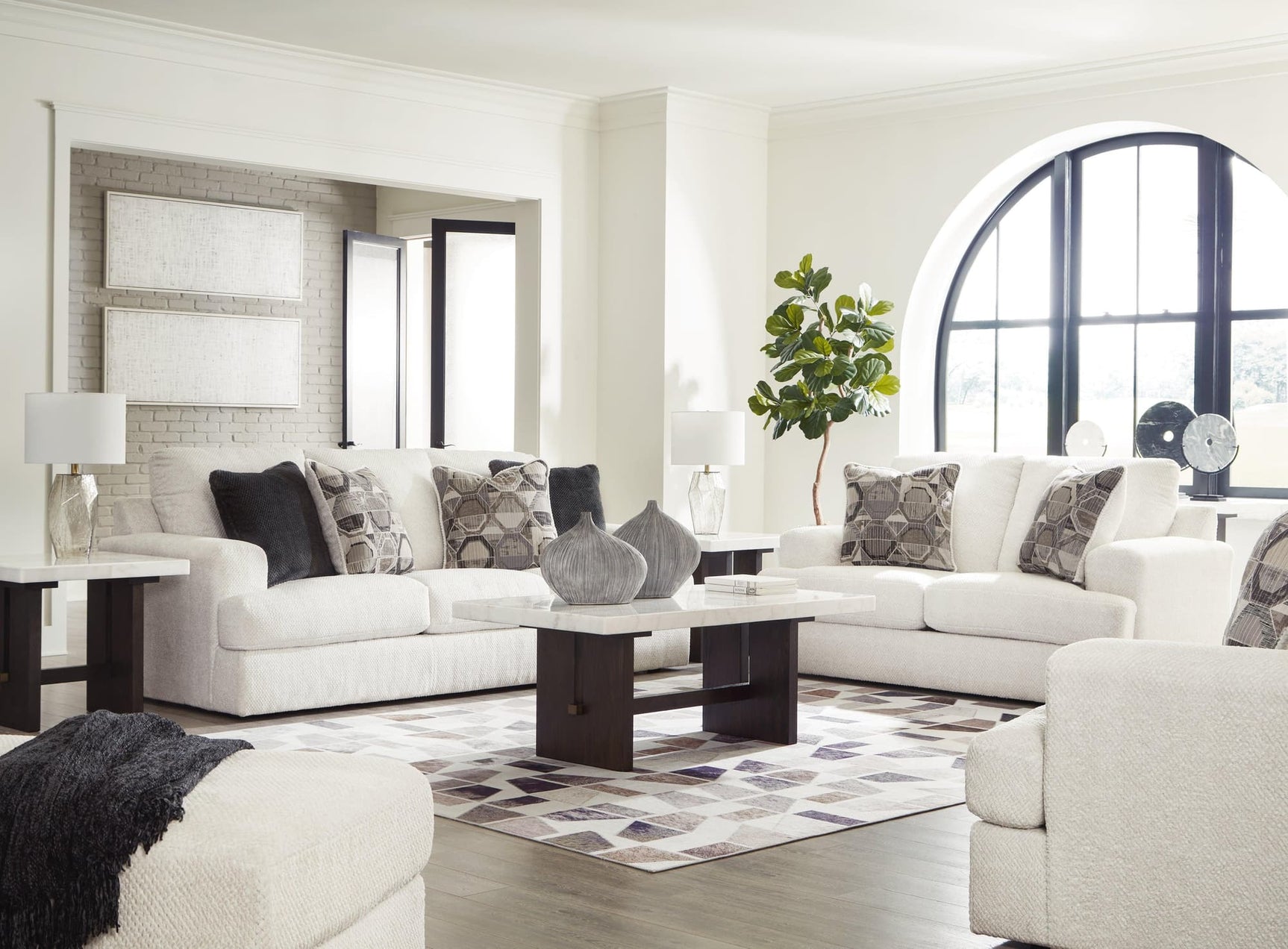 Karinne Linen Sofa, Loveseat, Chair And Ottoman - Ella Furniture
