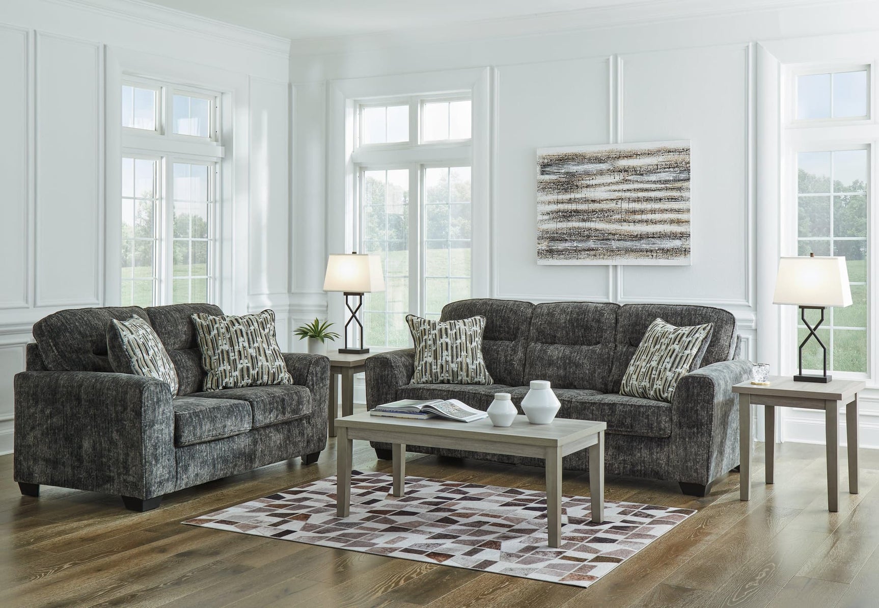 Lonoke Gunmetal Sofa And Loveseat - Ella Furniture