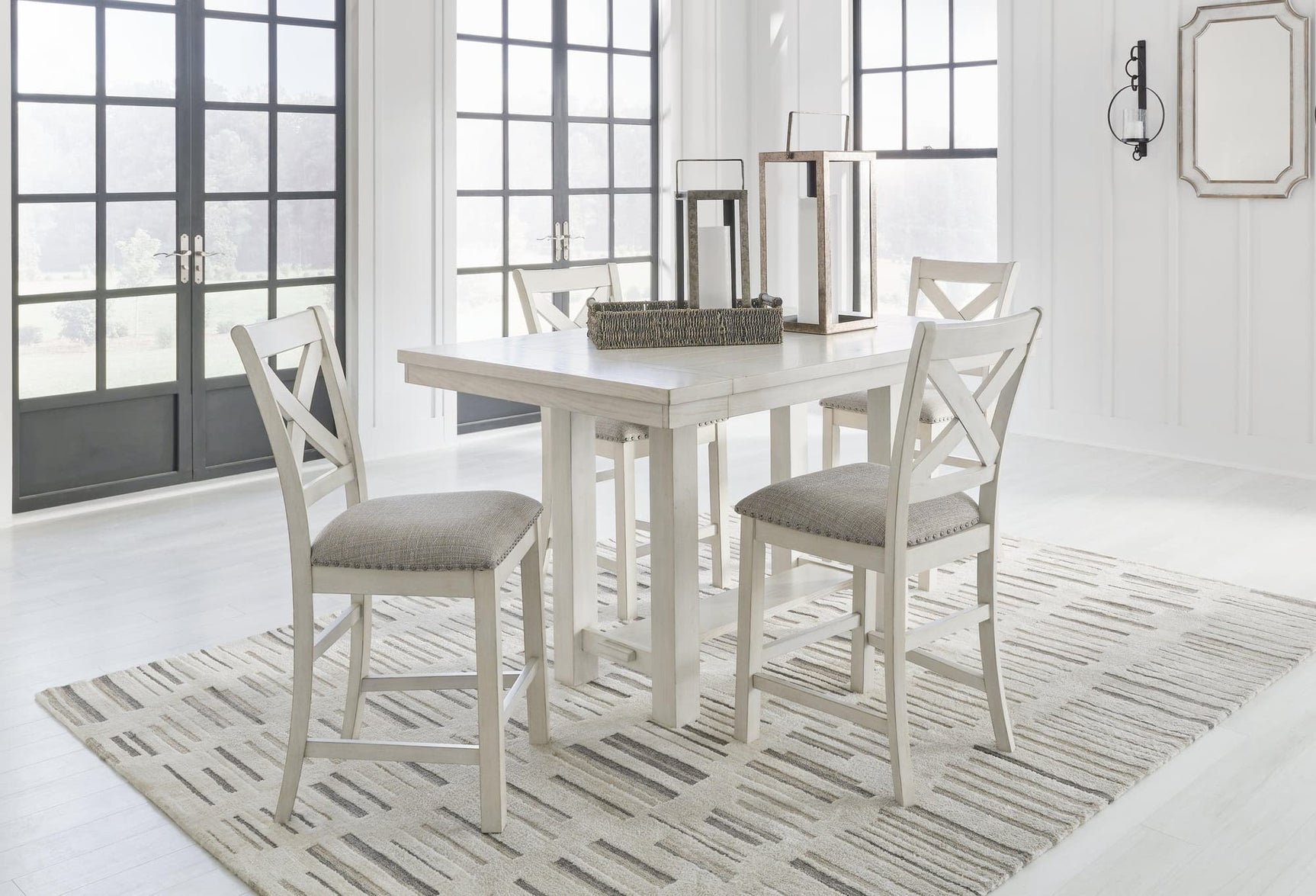 Robbinsdale Antique White Counter Height Dining Table And 4 Barstools - Ella Furniture