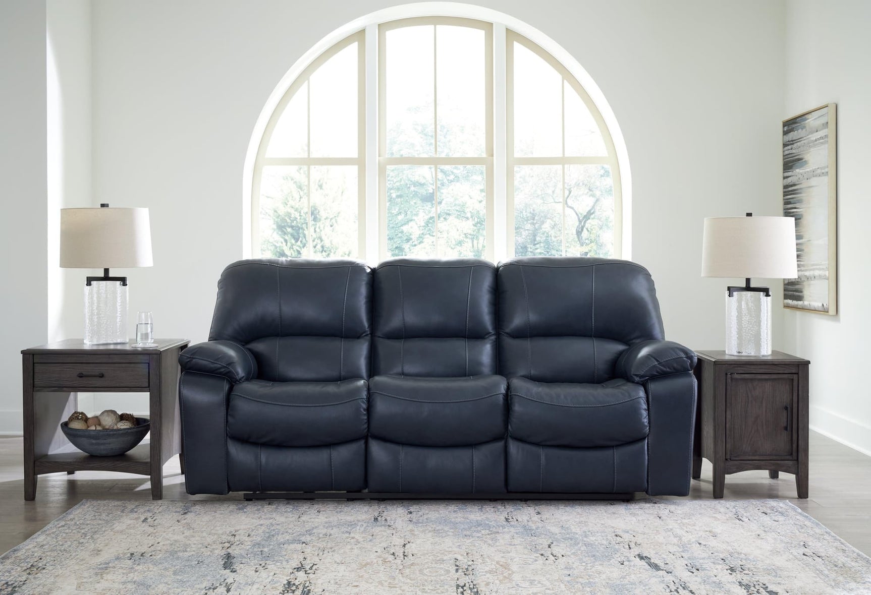 Leesworth Ocean Leather Power Reclining Sofa - Ella Furniture