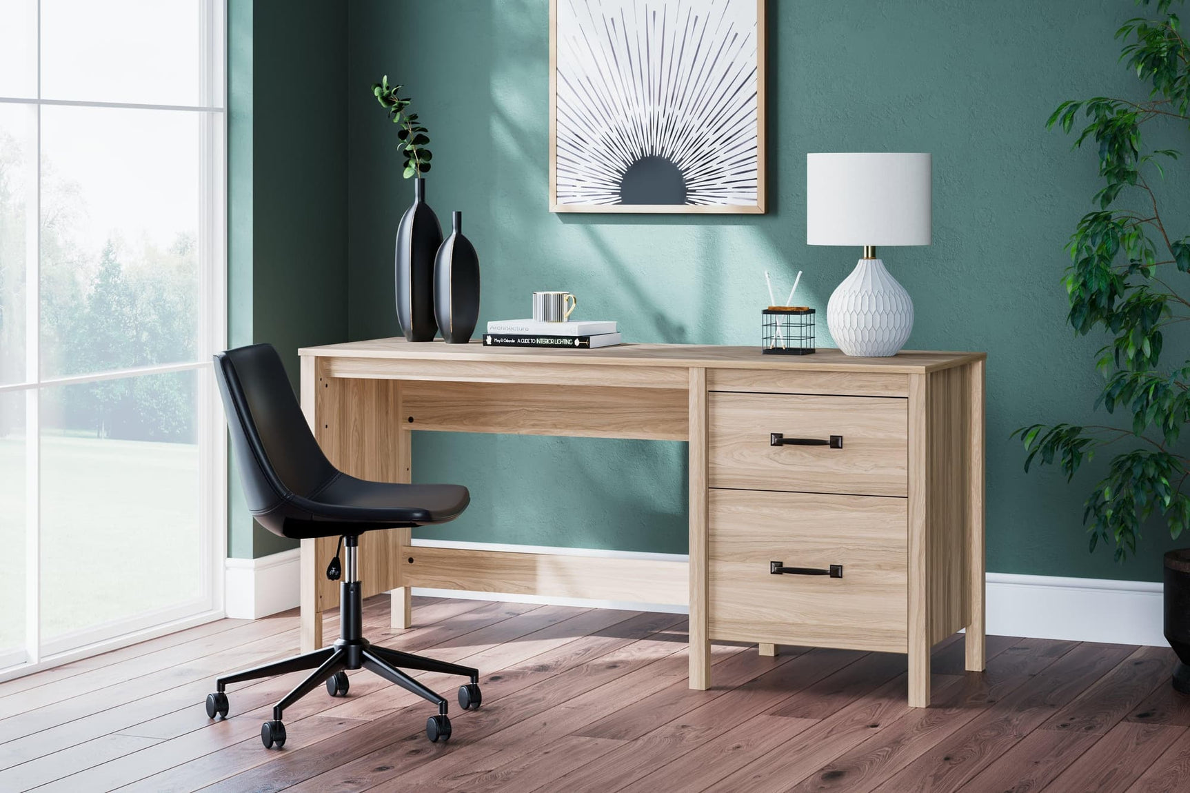 Battelle Tan 60" Home Office Desk - Ella Furniture