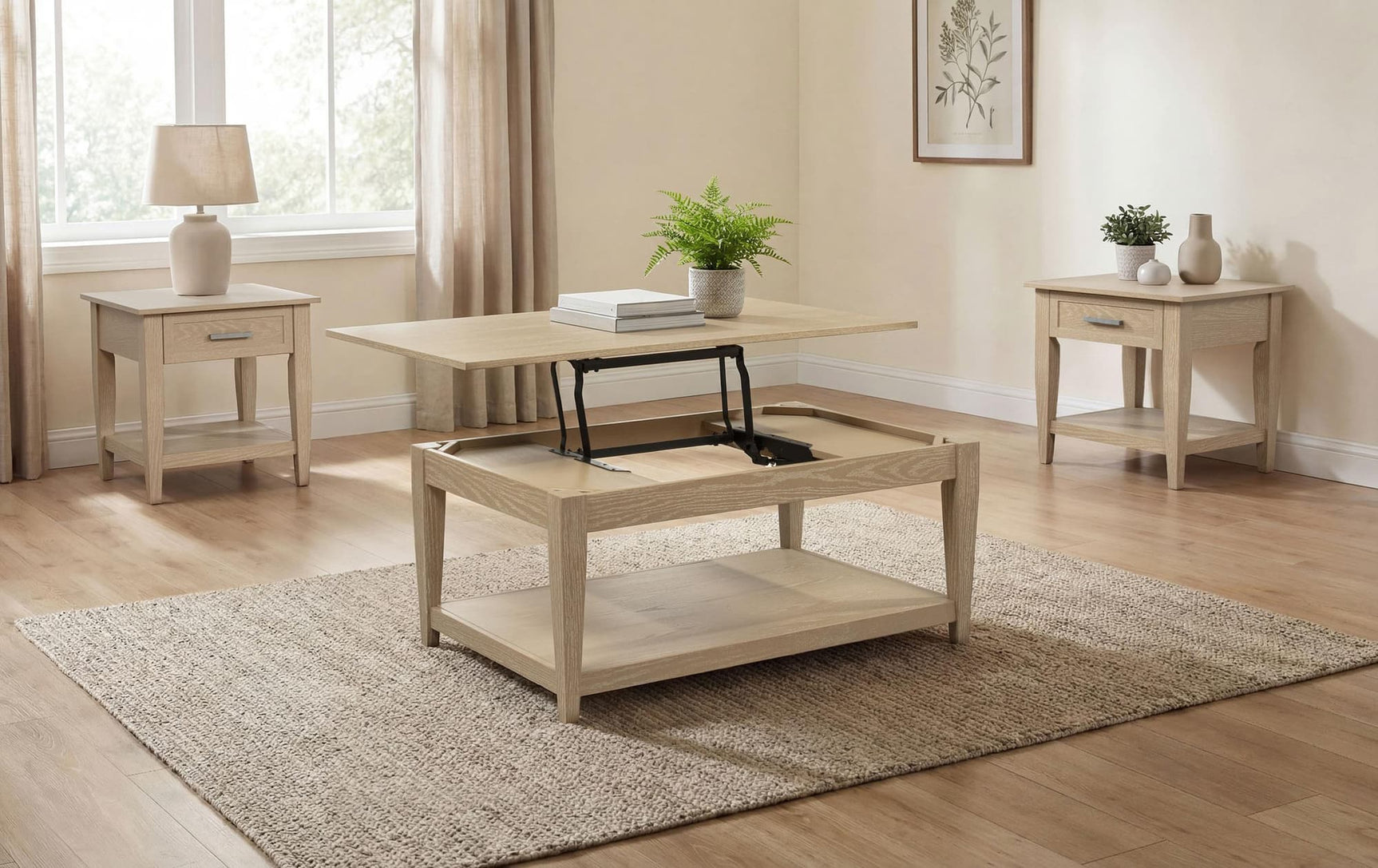 Lindenton 3-piece Wood Lift-Top Coffee and End Table Set Blonde