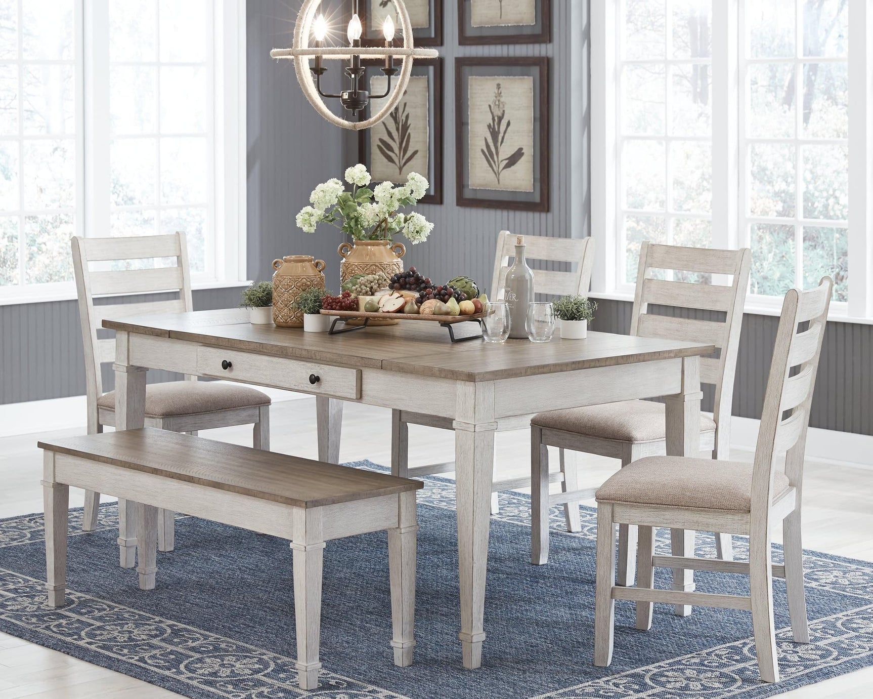 Skempton White/light Brown Rectangular Dining Room Set - Ella Furniture