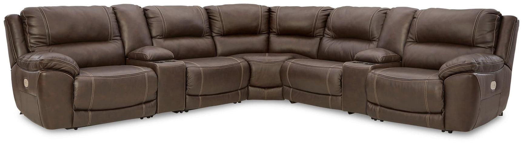 Dunleith Chocolate Leather 7-Piece Power Reclining Sectional - Ella Furniture