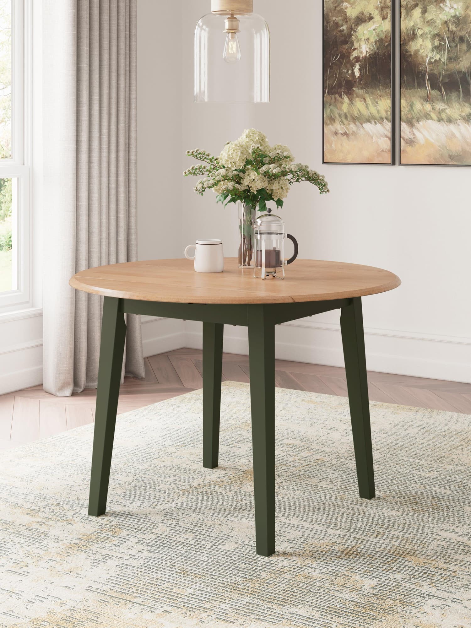Gesthaven Natural/Green Dining Drop Leaf Table - Ella Furniture