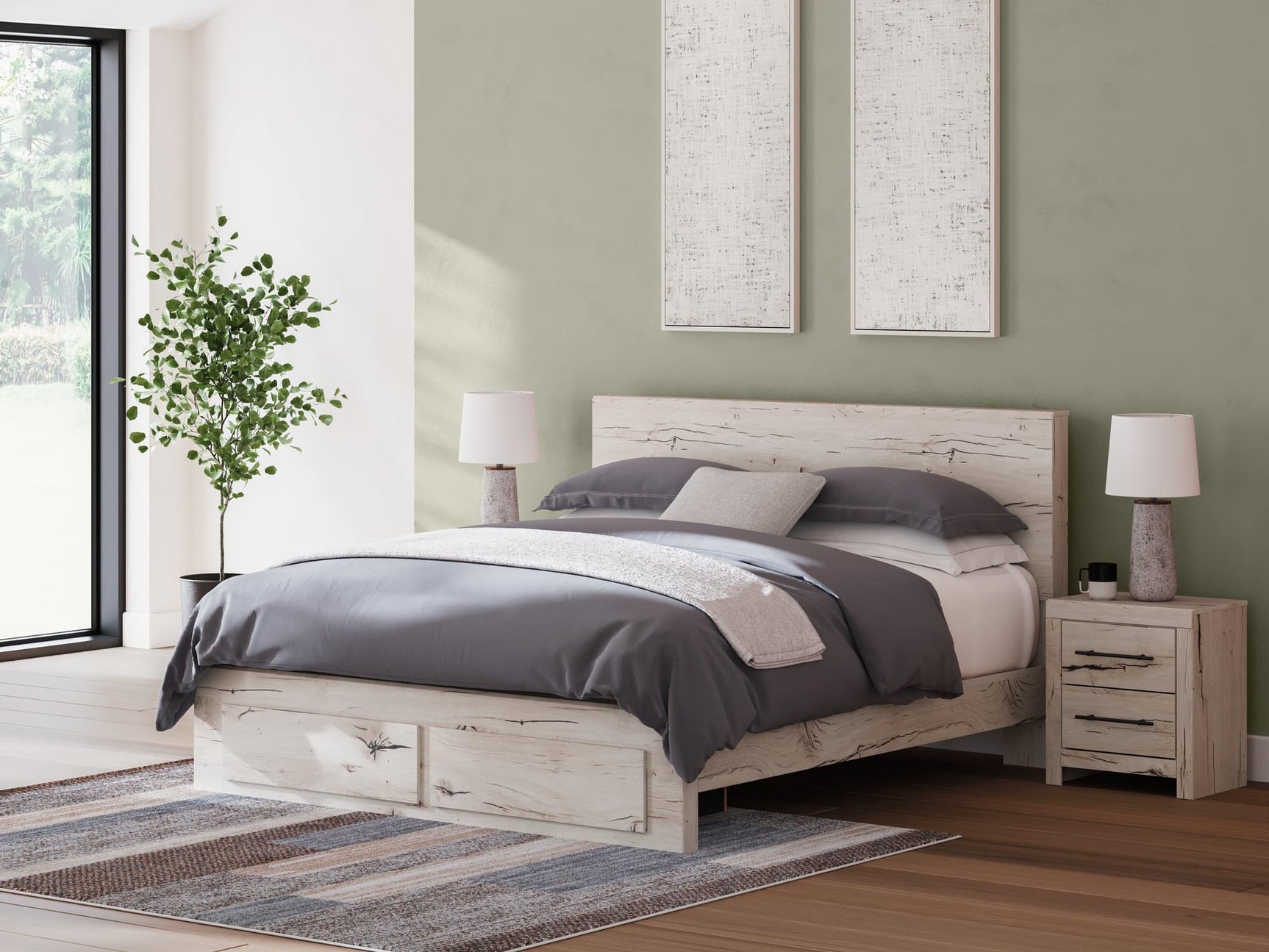 Lawroy Light Natural King Panel Storage Bed
