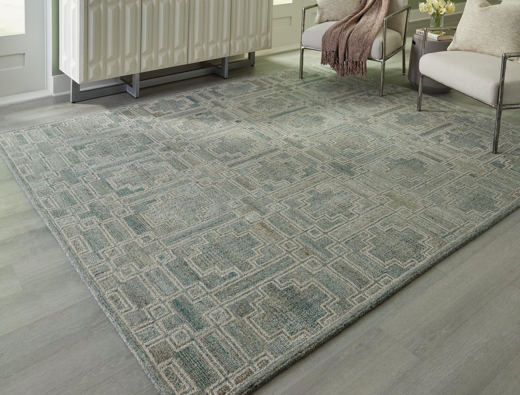 Jossland Green/Ivory Large Rug - Ella Furniture