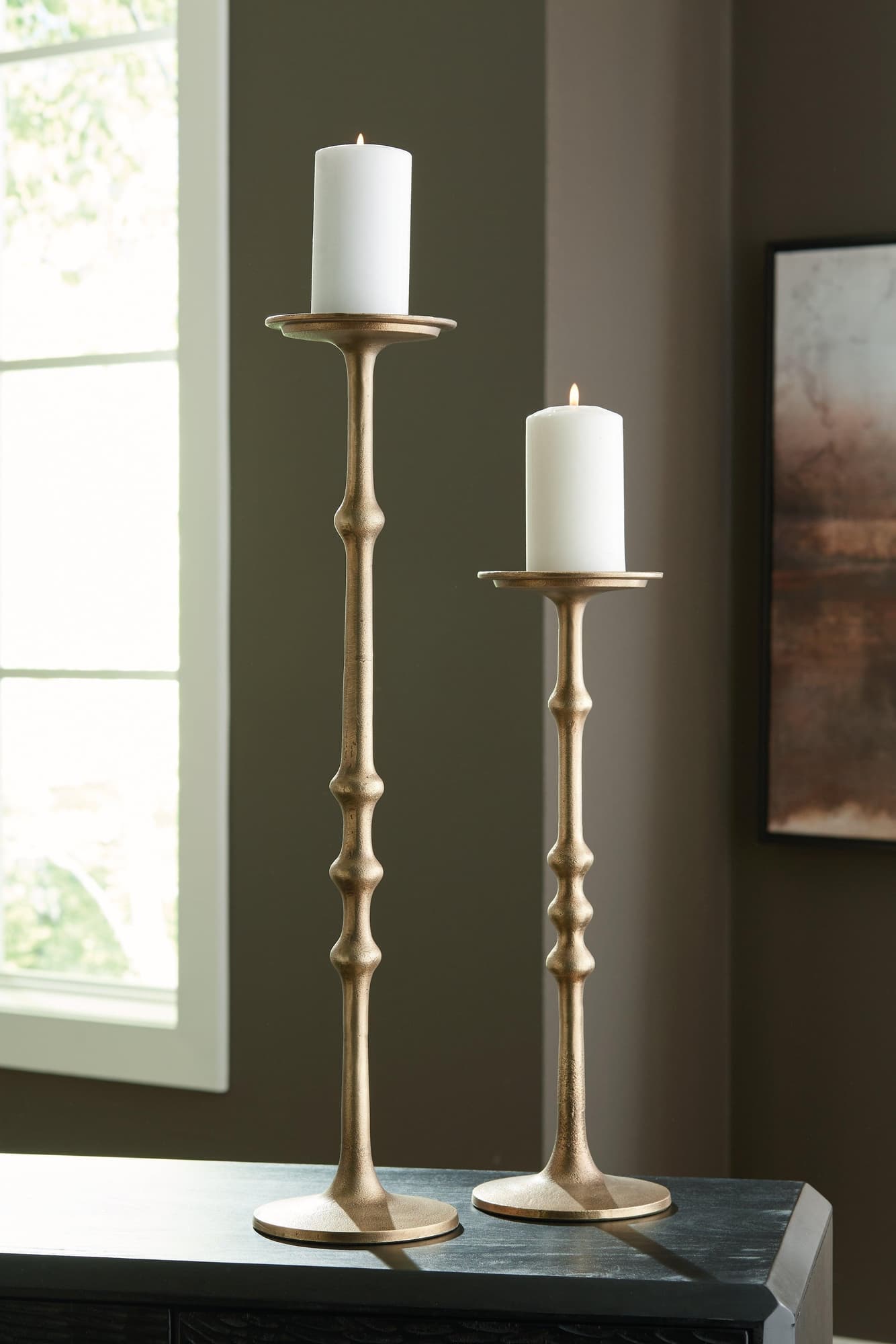 Larwick Antique Brass Finish Candle Holder (Set of 2)
