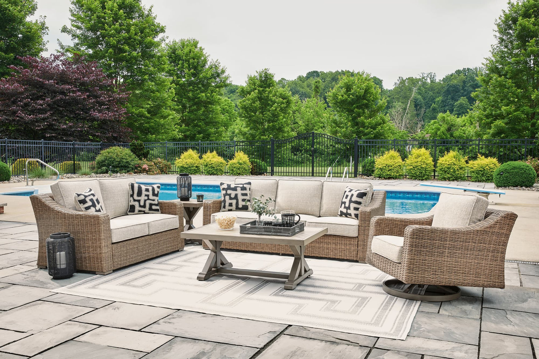 Beachcroft Beige Outdoor Sofa, Loveseat and Chair