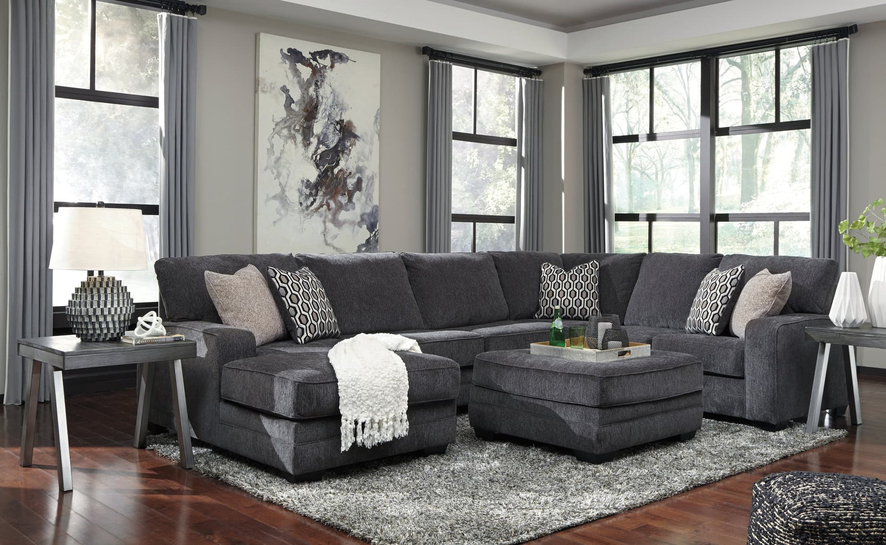 Tracling Slate 3-Piece Sectional with Ottoman