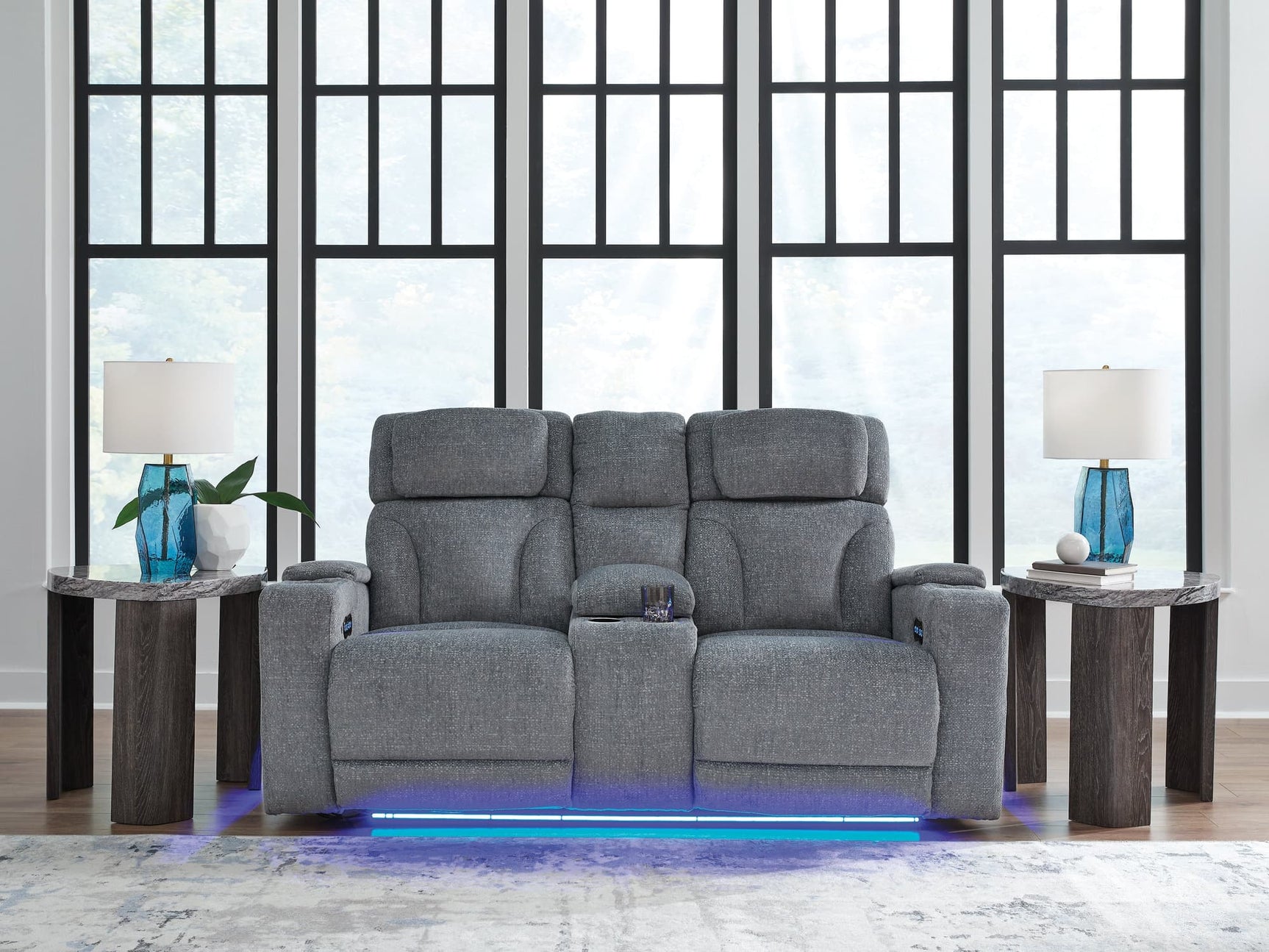 Studio Cave Steel Performance Fabric,Next-Gen Nuvella™,Chenille Power Reclining Loveseat with Console