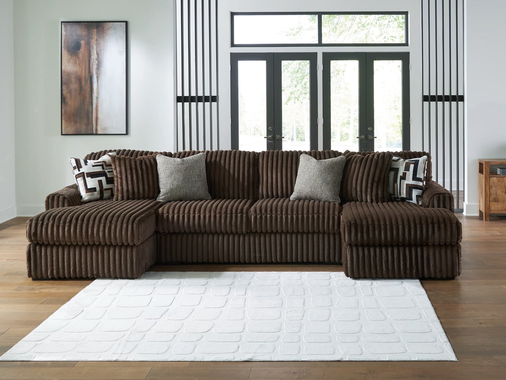 Midnight-Madness Chocolate Velvet 3-Piece Sectional with Chaise