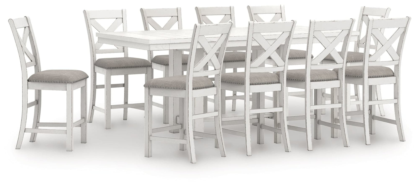 Robbinsdale Antique White Counter Height Dining Table and 10 Barstools