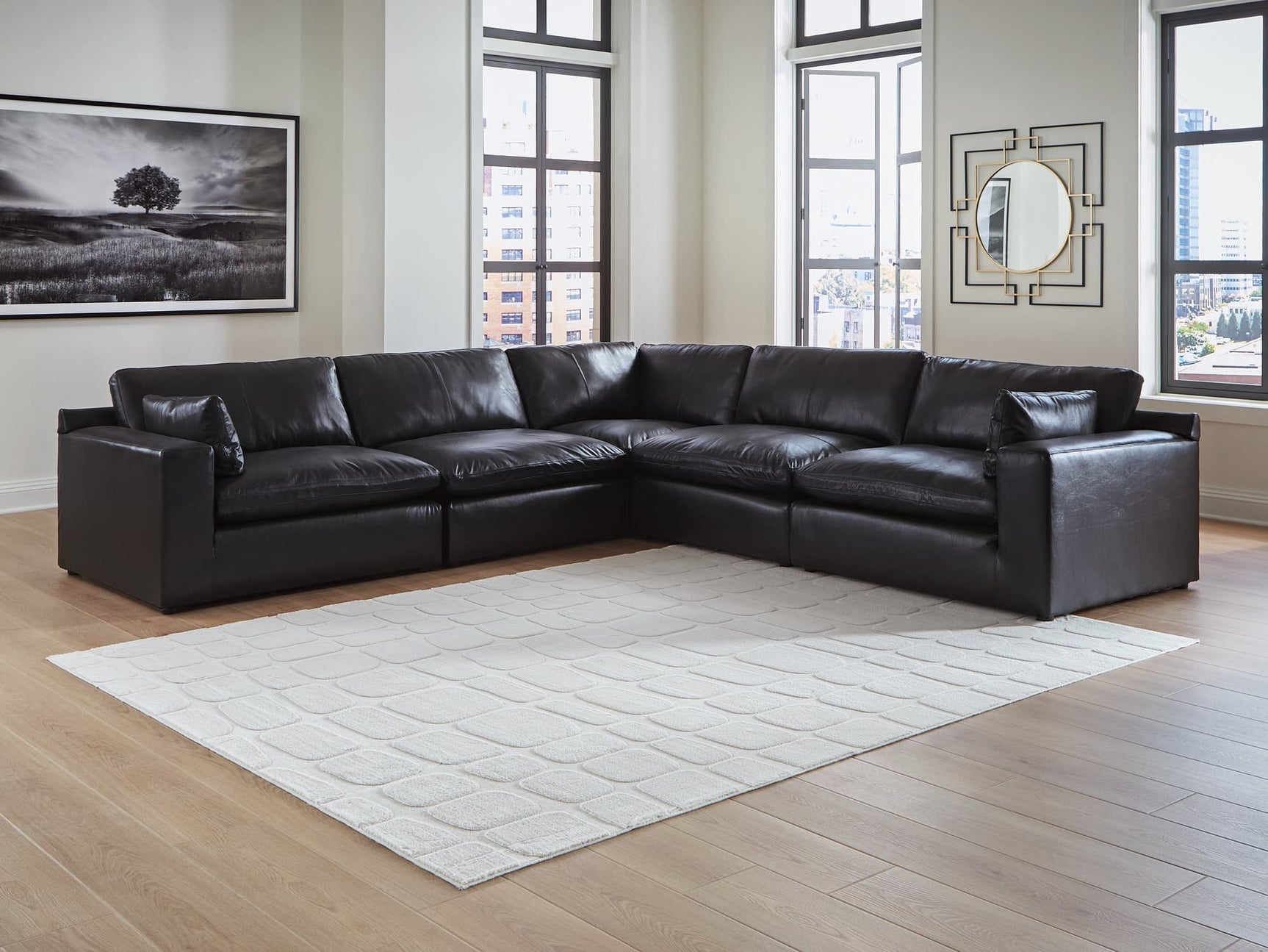 Emilia Black Leather 5-Piece Sectional
