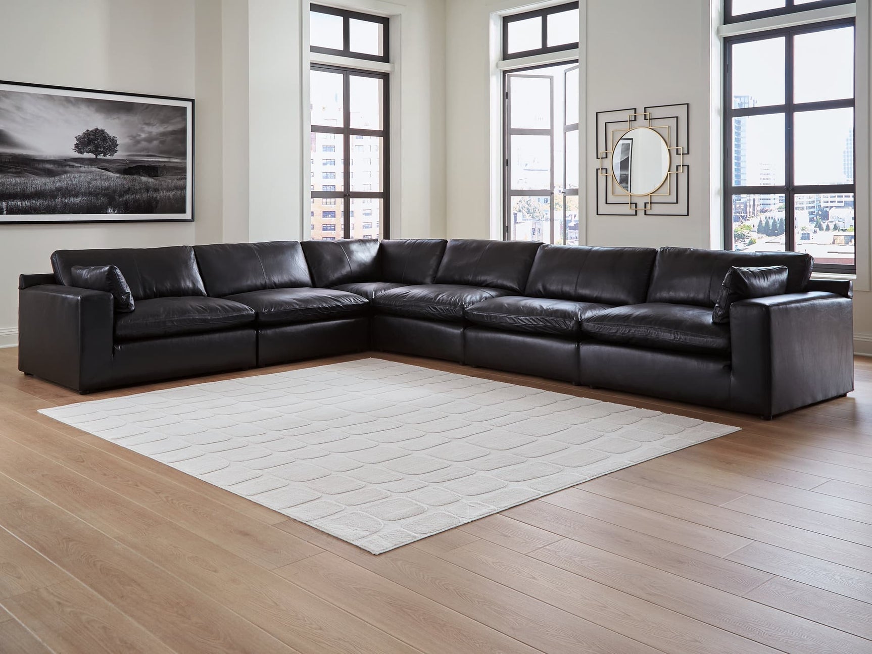 Emilia Black Leather 6-Piece Sectional