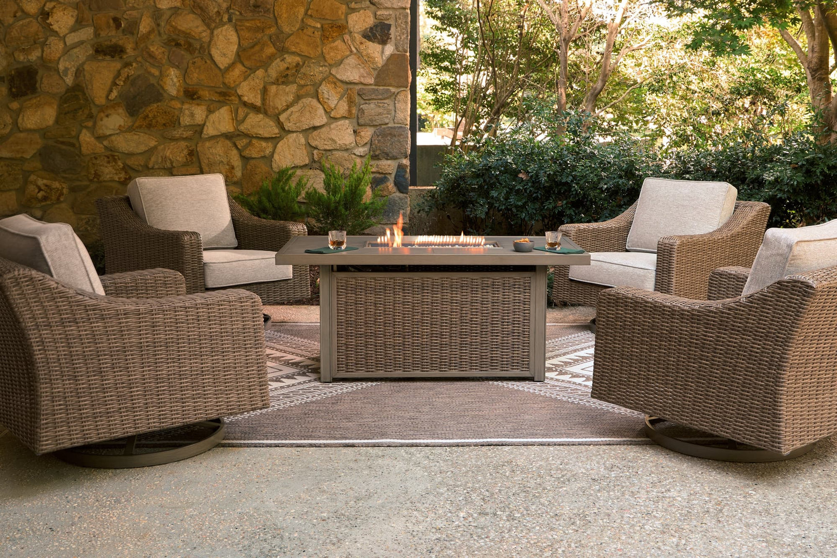 Laguna Beige Heights Outdoor Fire Pit Table and 4 Chairs