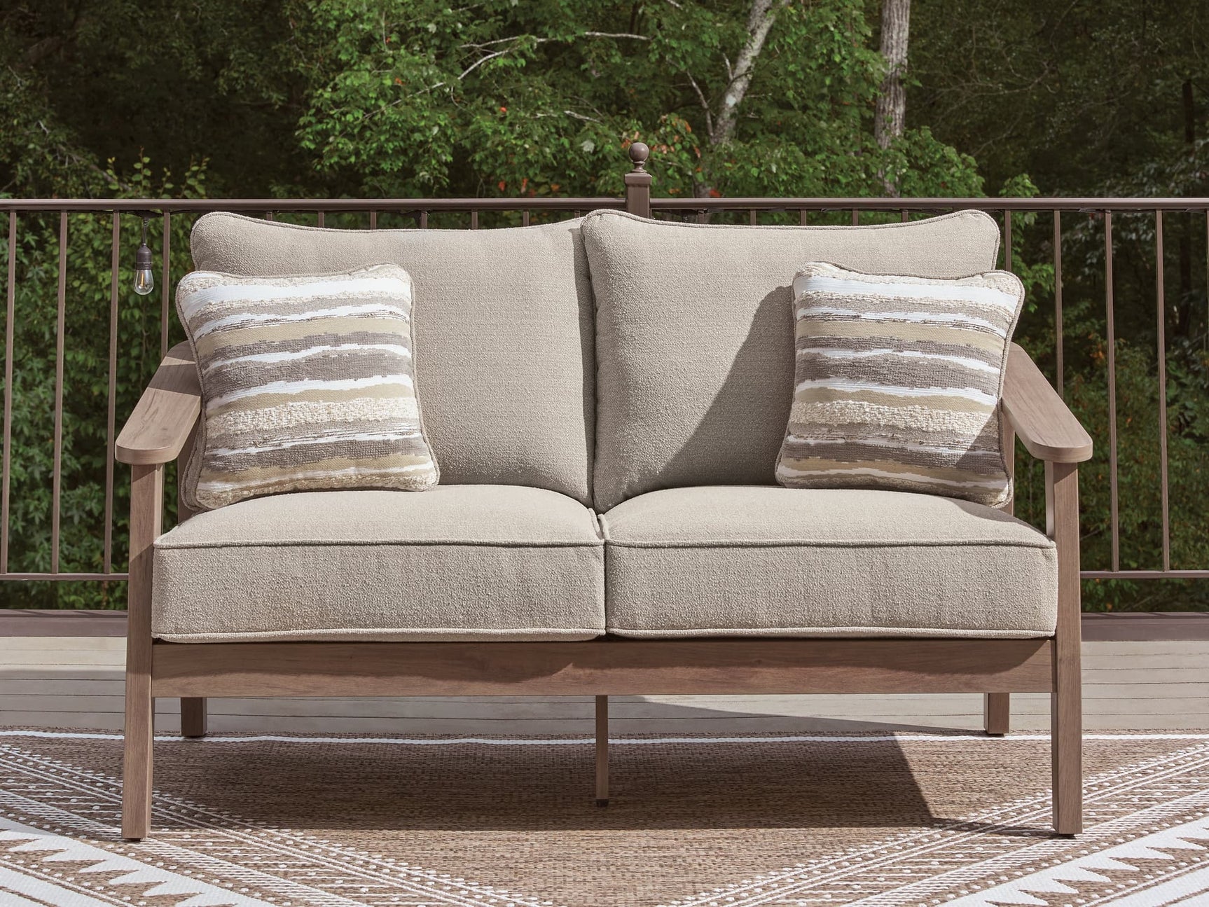 Harmony Headlands Natural/Gray Outdoor Loveseat with Cushion