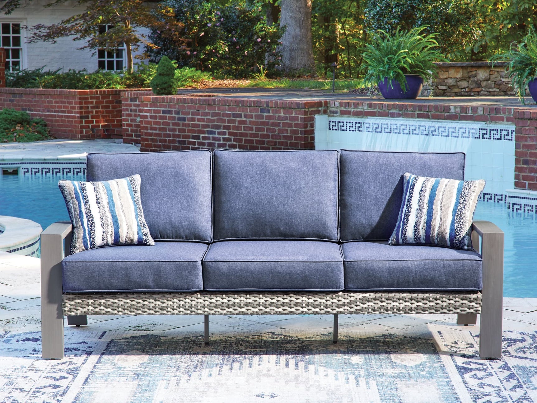 Half Moon Beach Blue/Gray Outdoor Sofa with Cushion